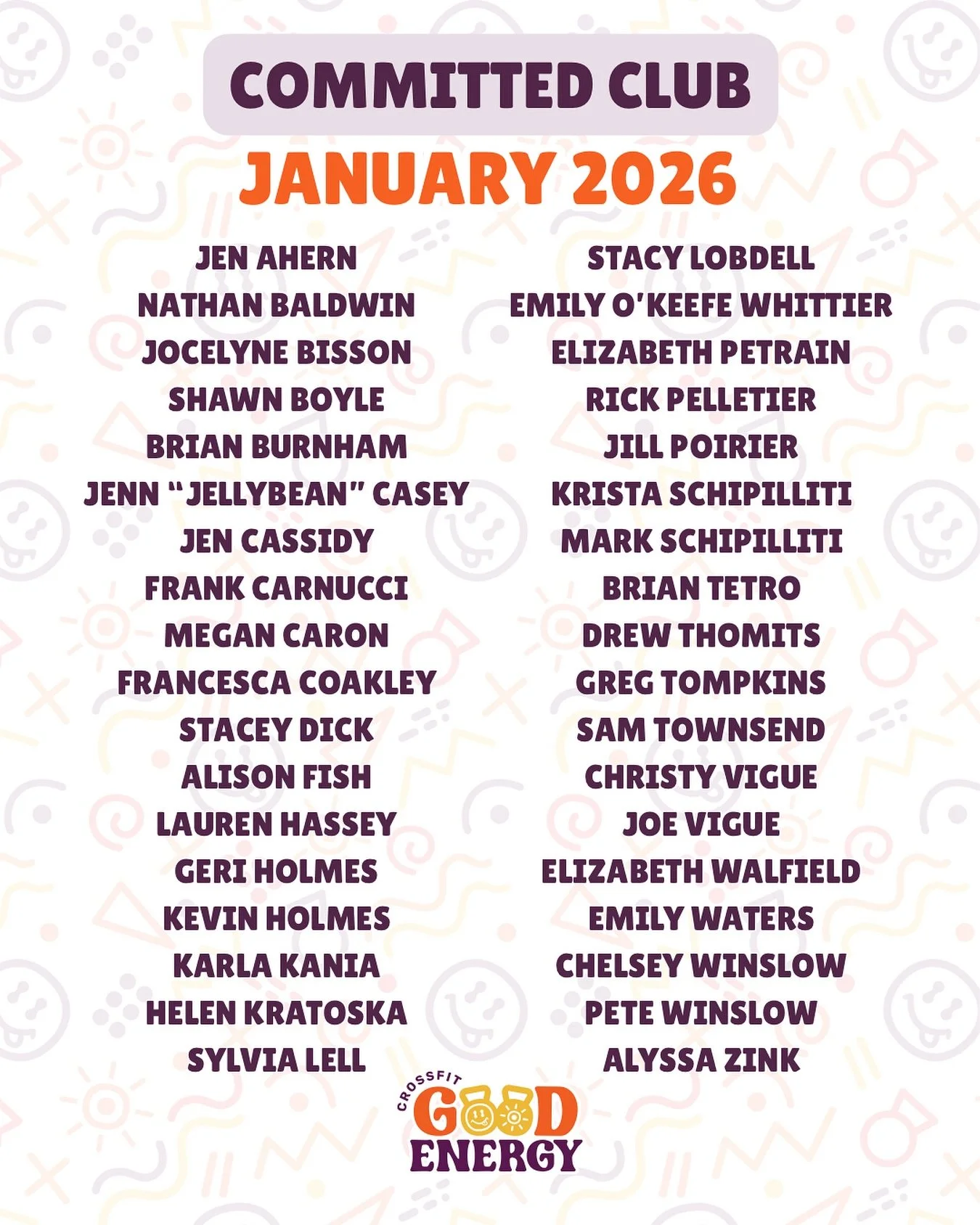 ⭐️January&rsquo;s Committed Club!⭐️ 

2026 is off to a STRONG start! 💪 Let&rsquo;s keep that momentum going all year long. 🥳

Send us a DM or email info@crossfitgoodenergy.com to book your FREE trial! 🙌

#crossfitgoodenergy #crossfit #goodenergy #