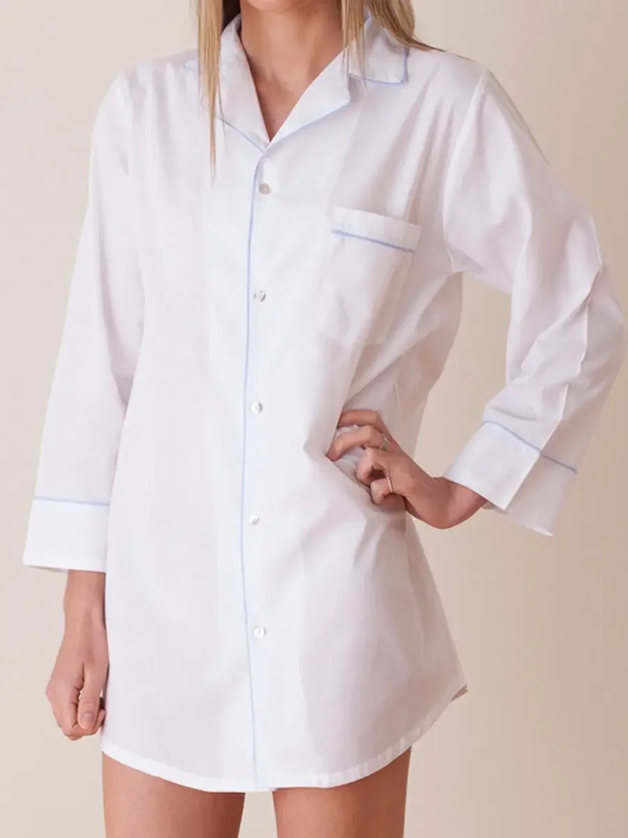 Jacaranda Living- Ginny Nightshirt w/ Tiffany Blue Piping- Size Large