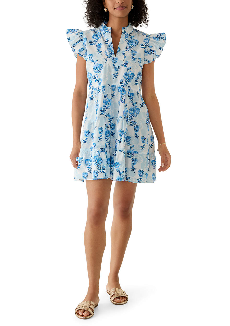 Flutter Sleeve Block Print Dress