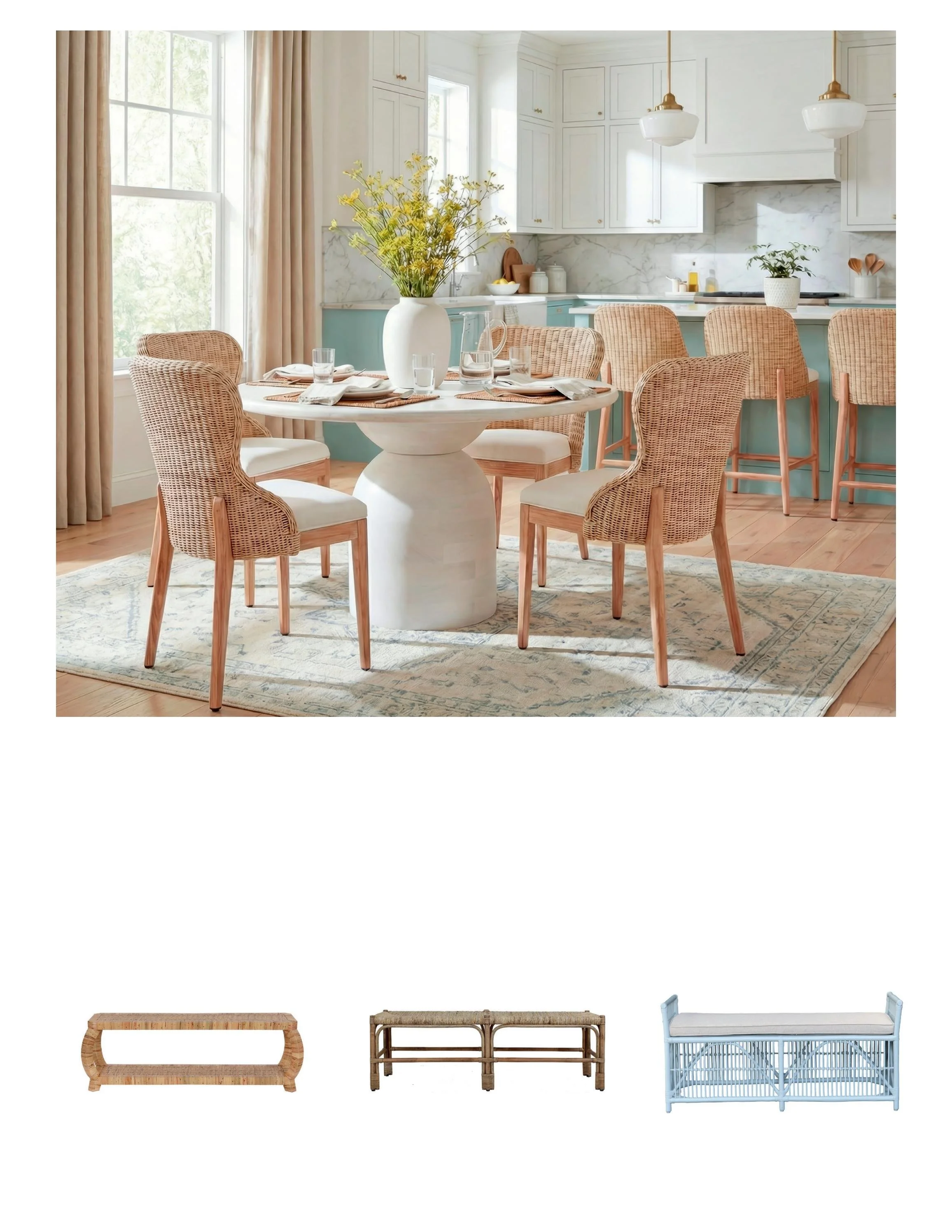 Waverly Wingback Rattan & Mindi Wood Dining Chairs