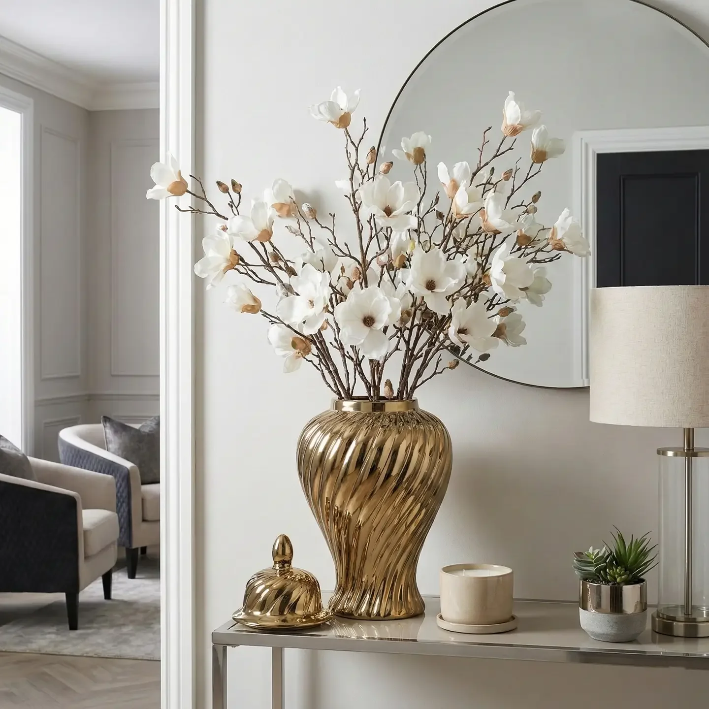 20" Decorative Jar Gold Ceramic
