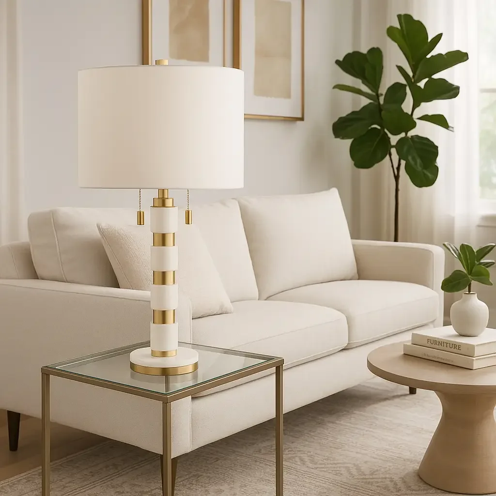 White & Gold 27x14 Stacked Marble Table Lamps