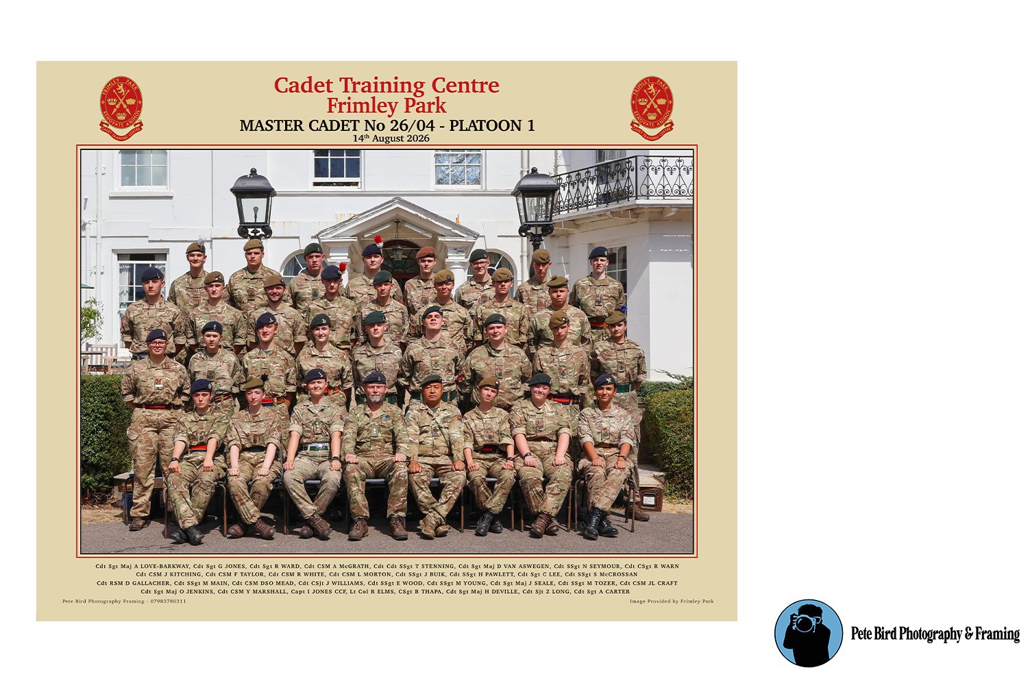 Master Cadet 2604 - Platoon One -  14 Aug 26 - PRINT ONLY - (30x37.5cm) - CTC Frimley Park