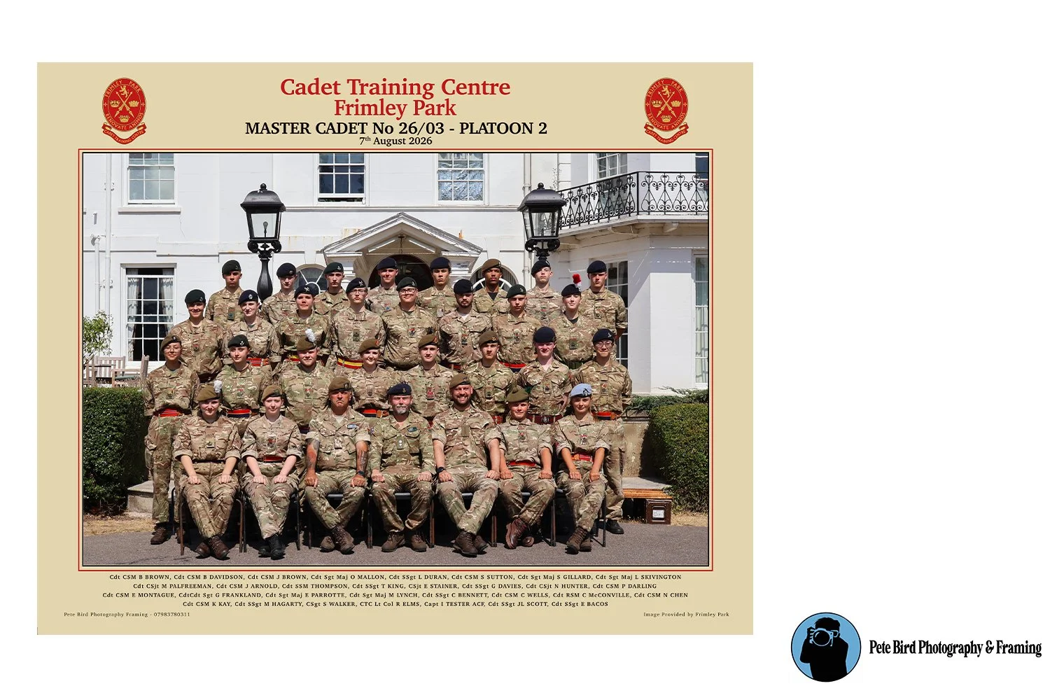Master Cadet 2603 - Platoon Two -  7 Aug 26 - PRINT ONLY - (30x37.5cm) - CTC Frimley Park