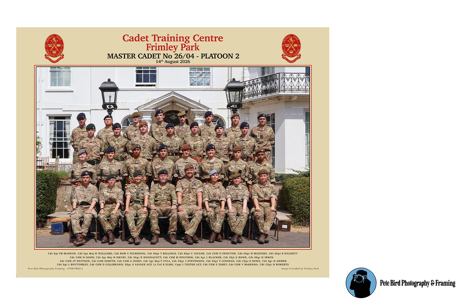 Master Cadet 2604 - Platoon Two -  14 Aug 26 - PRINT ONLY - (30x37.5cm) - CTC Frimley Park