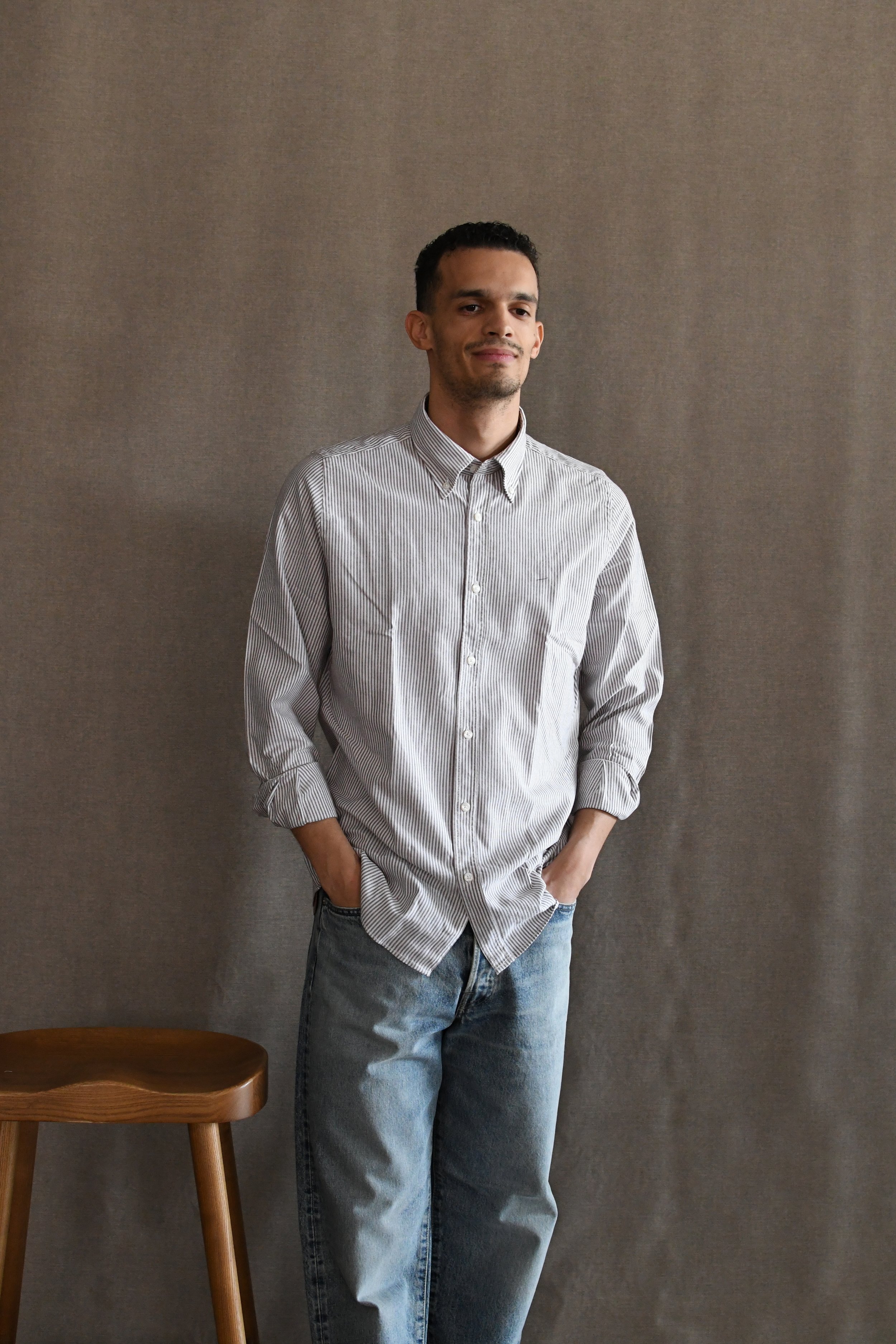 Camicia Portofiori rigata in cotone oxford con collo bottoni down.