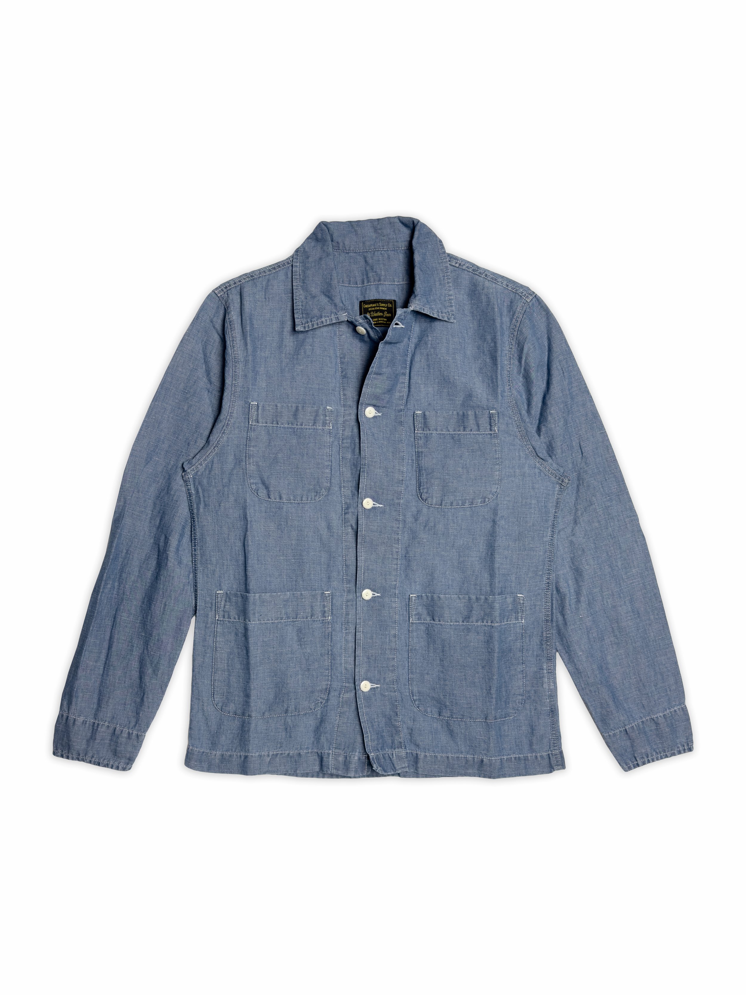 Giacca Chesapeake’s da lavoro sfoderata in cotone e canapa Chambray. Capo iconico heritage americano.