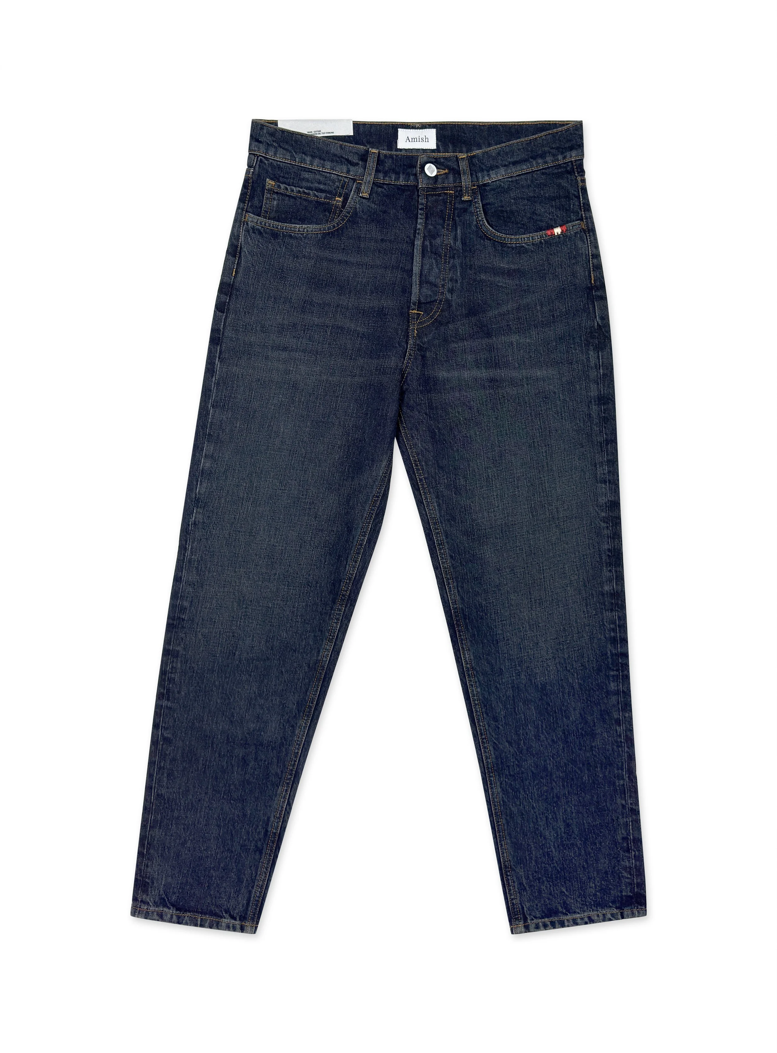 Jeans Amish lavaggio Scuro senza strappi. Vestibilità carrot.