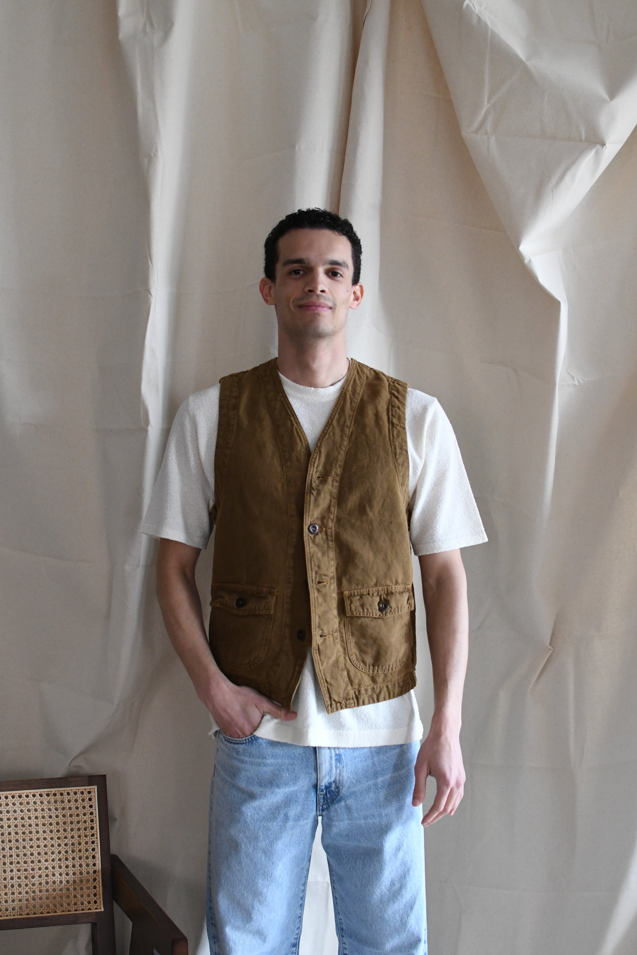 Gilet Chesapeake’s da lavoro sfoderato in lino e cotone effetto vintage. Capo iconico heritage americano.