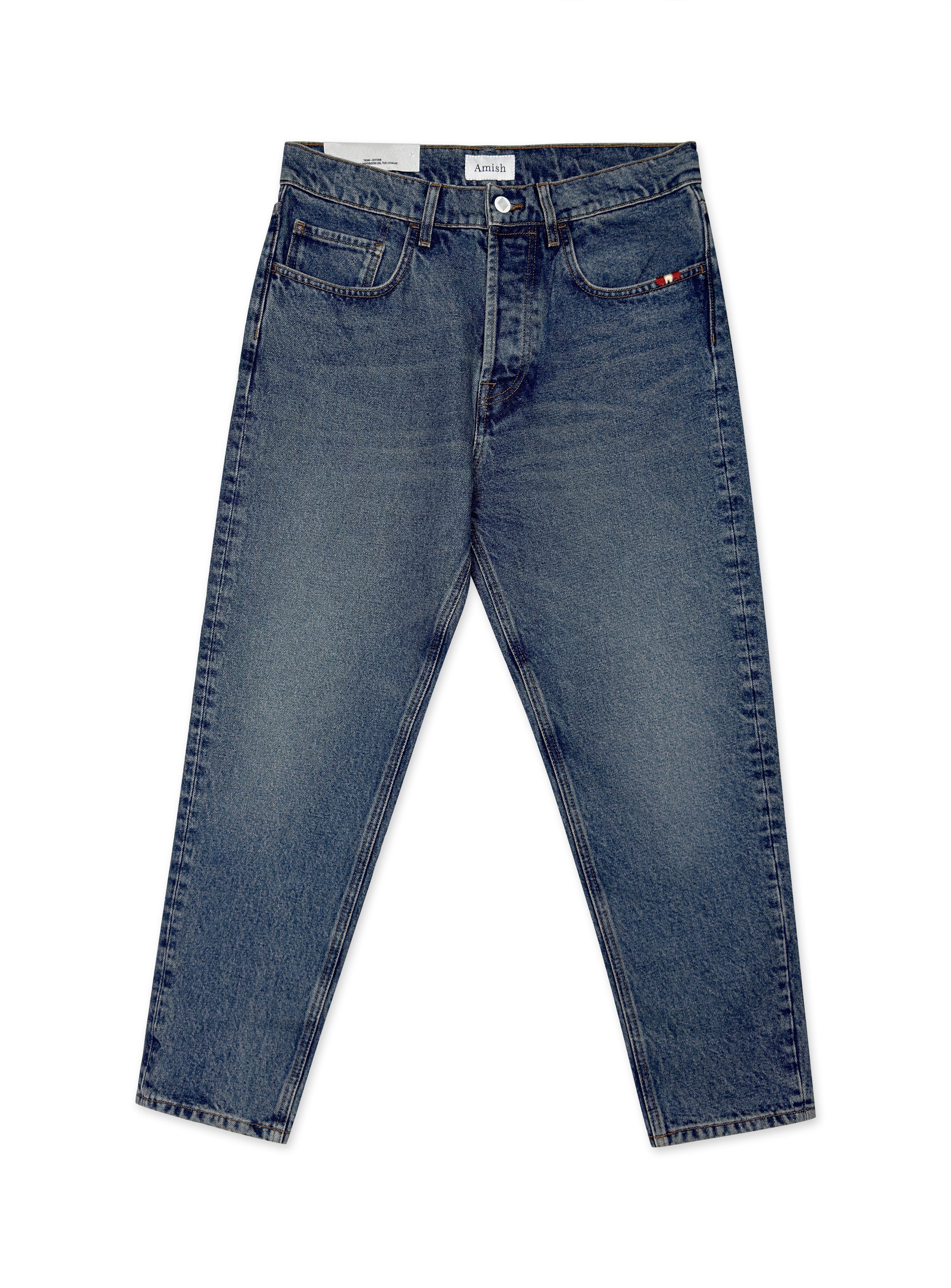 Jeans Amish lavaggio medio senza strappi. Vestibilità carrot.