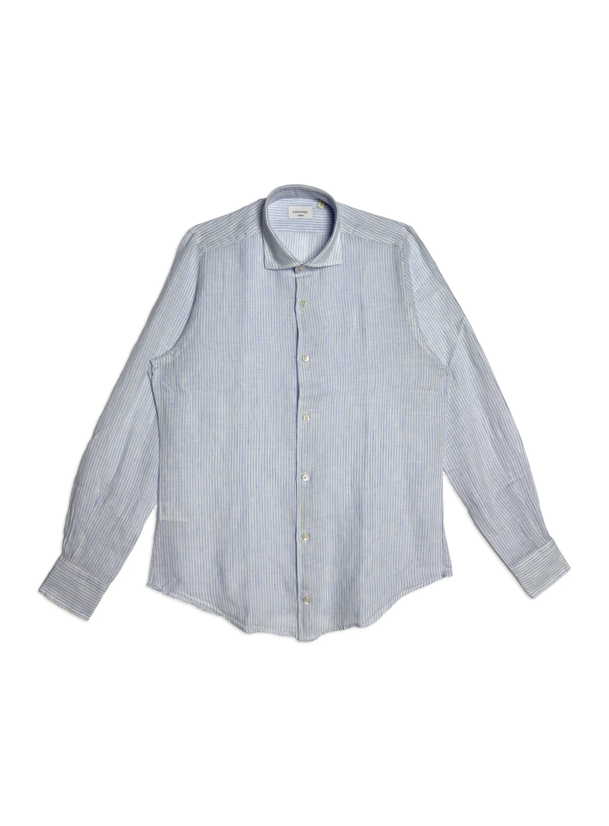 Portofiori - Camicia Lino Azzurro/Bianco