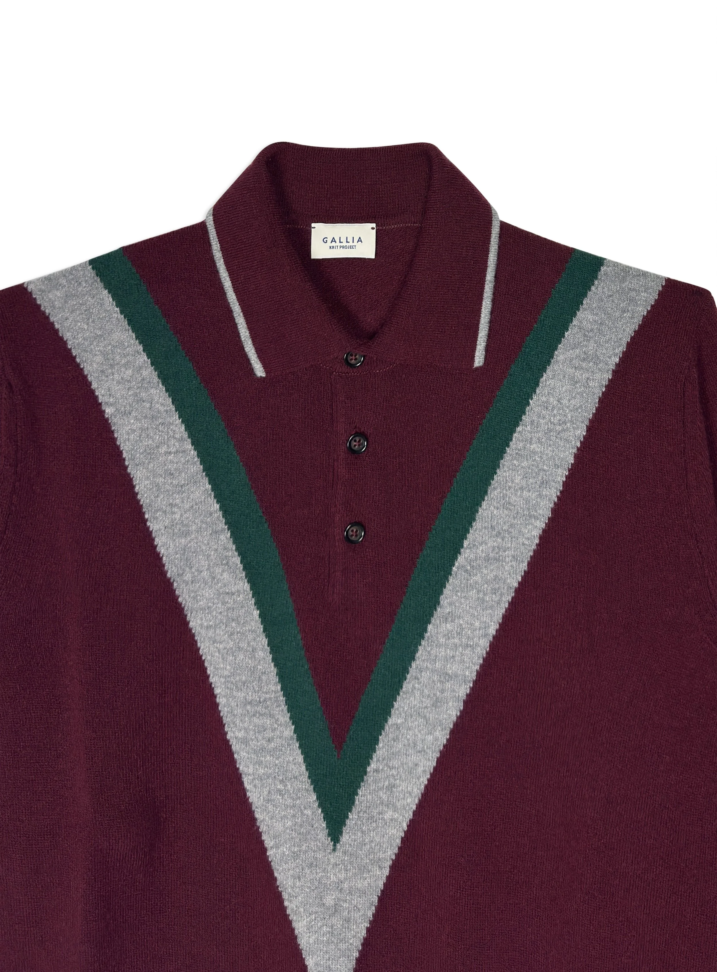 Polo Gallia a fantasia in calda e morbida lana intarsiata a contrasto. Maglia di ispirazione vintage.