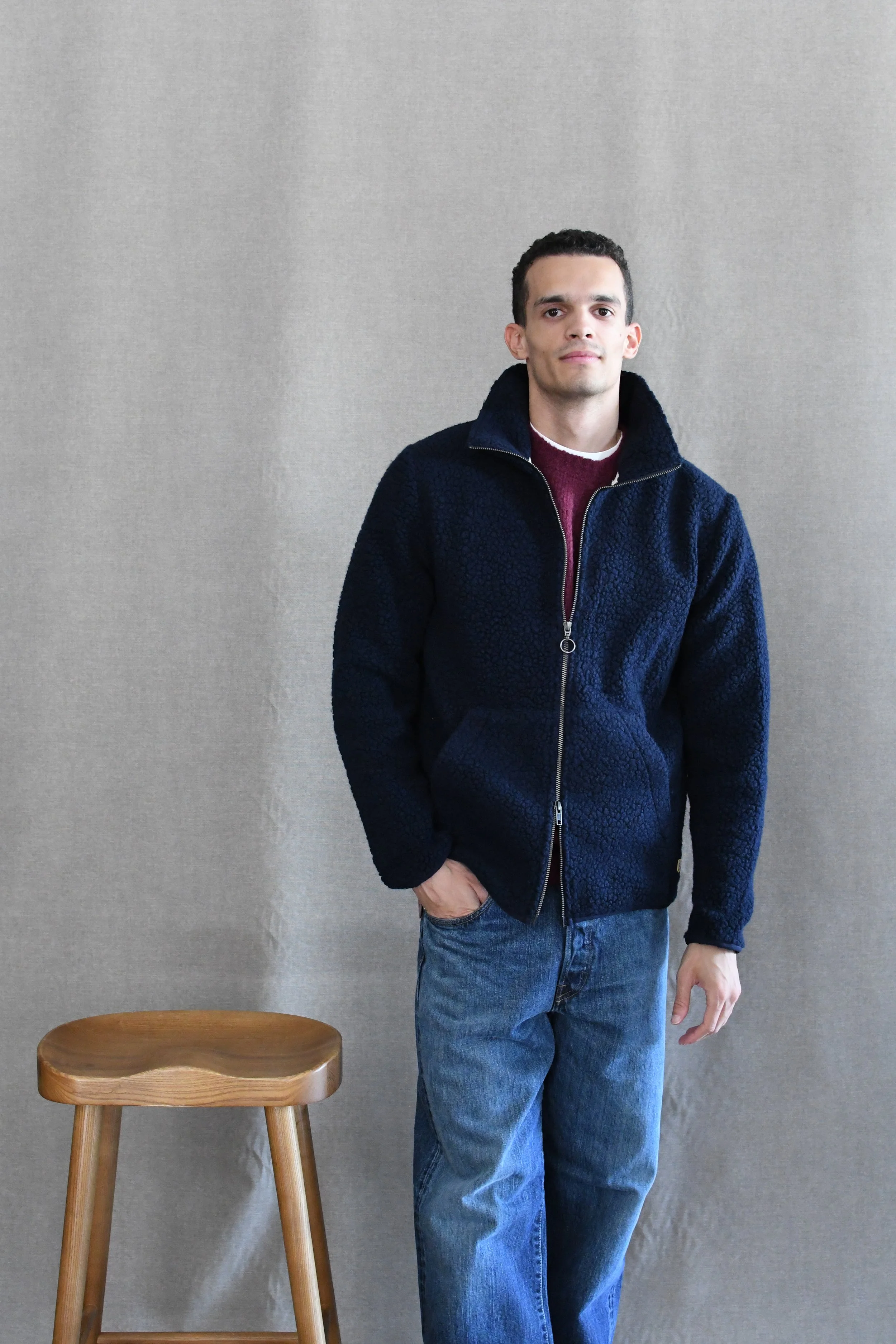 Sherpa Armor Lux collo alto full zip  tinta unita, in misto lana.