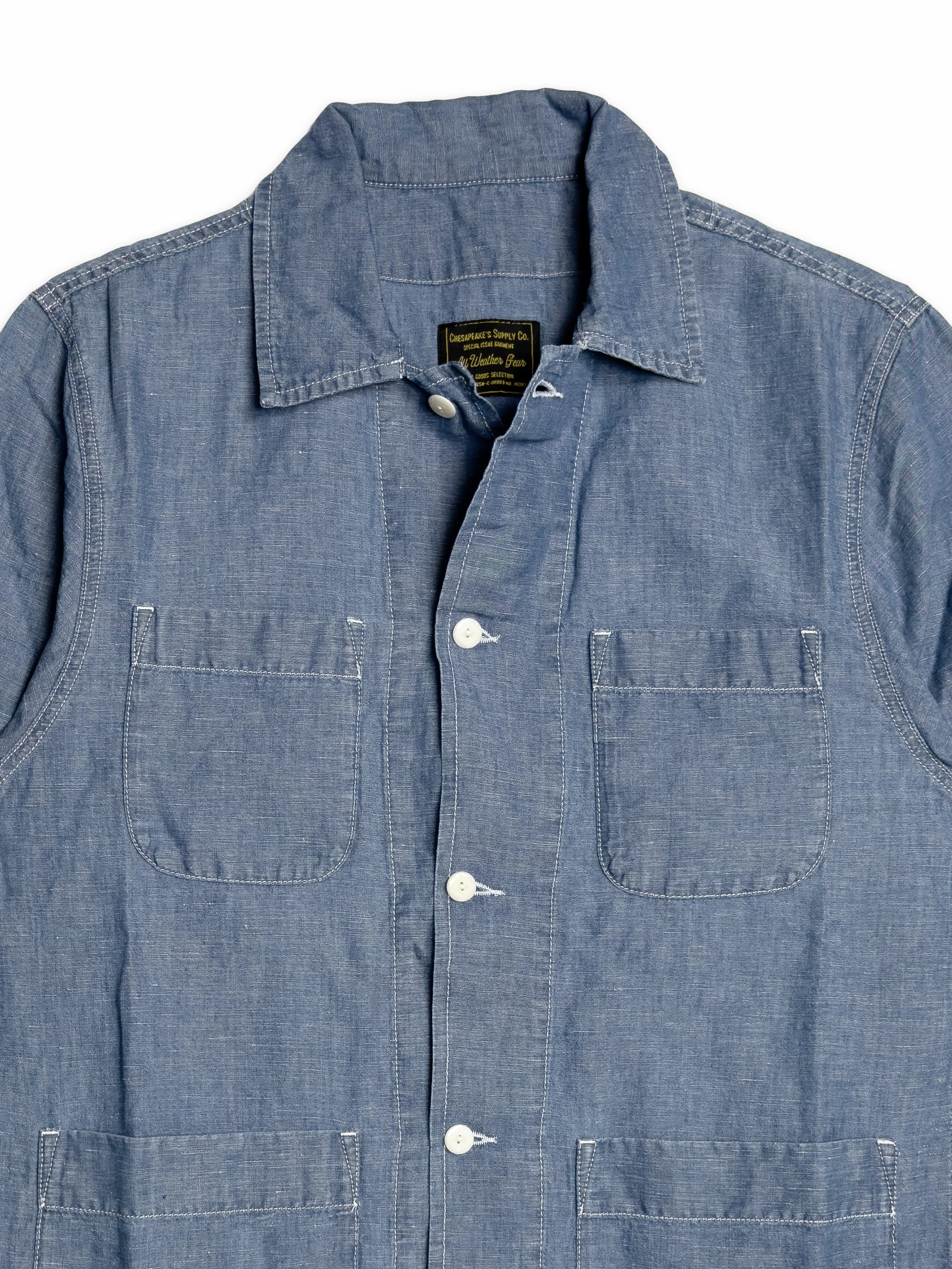 Giacca Chesapeake’s da lavoro sfoderata in cotone e canapa Chambray. Capo iconico heritage americano.