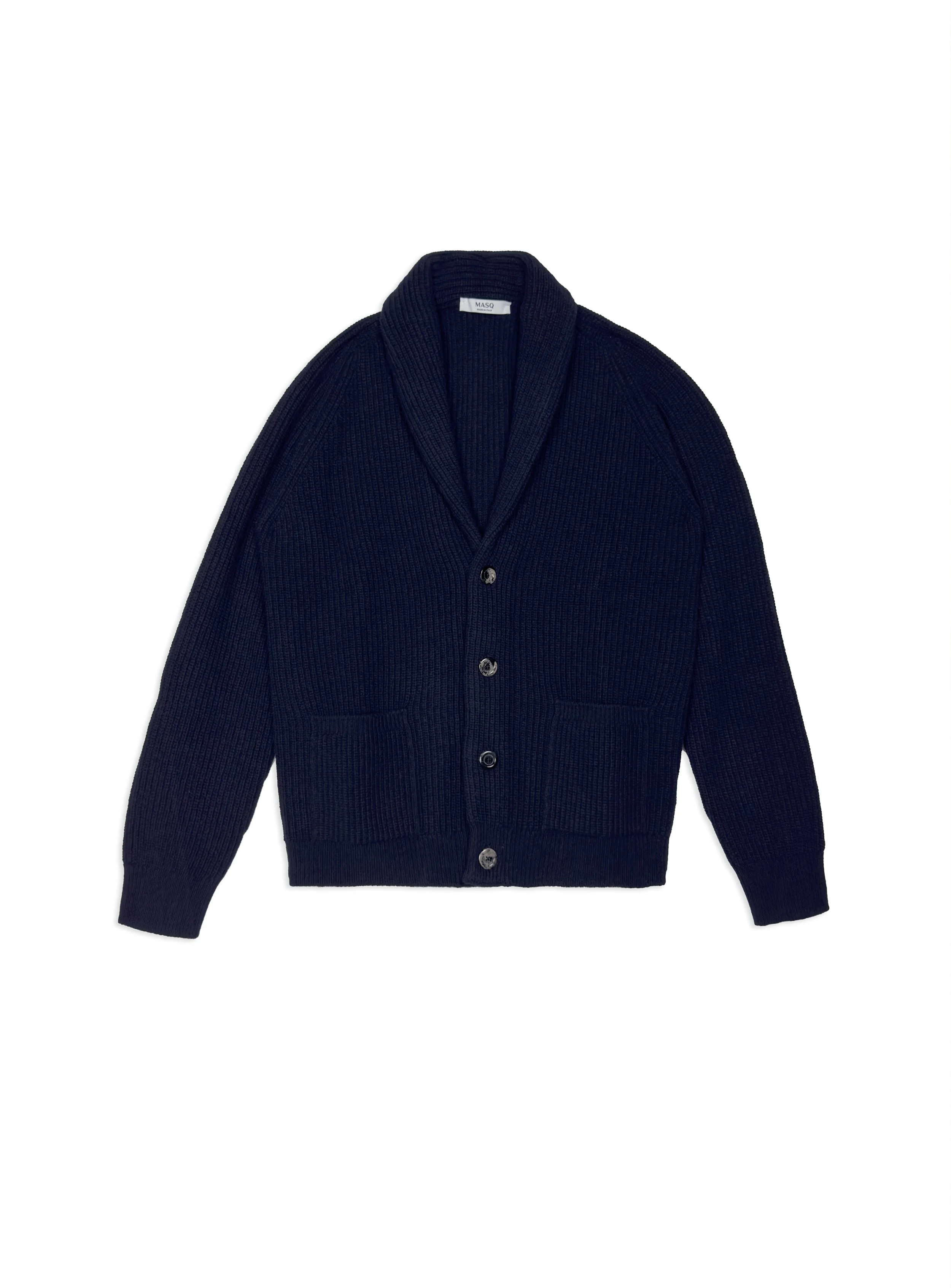 Cardigan Masq con bottoni costa inglese tinta unita manica lunga in lana merino.