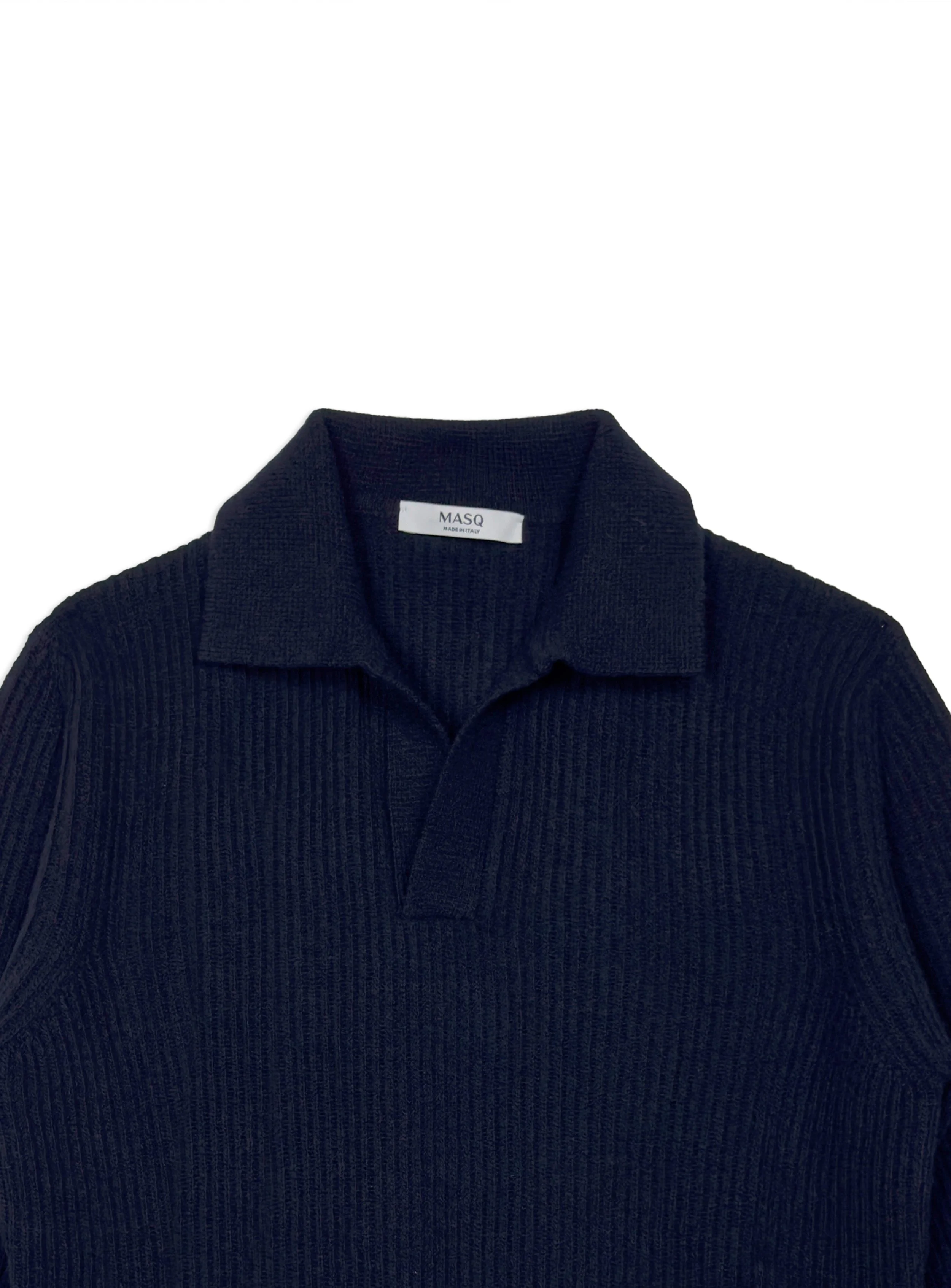 Polo Masq senza bottoni costa inglese tinta unita manica lunga in lana merino.
