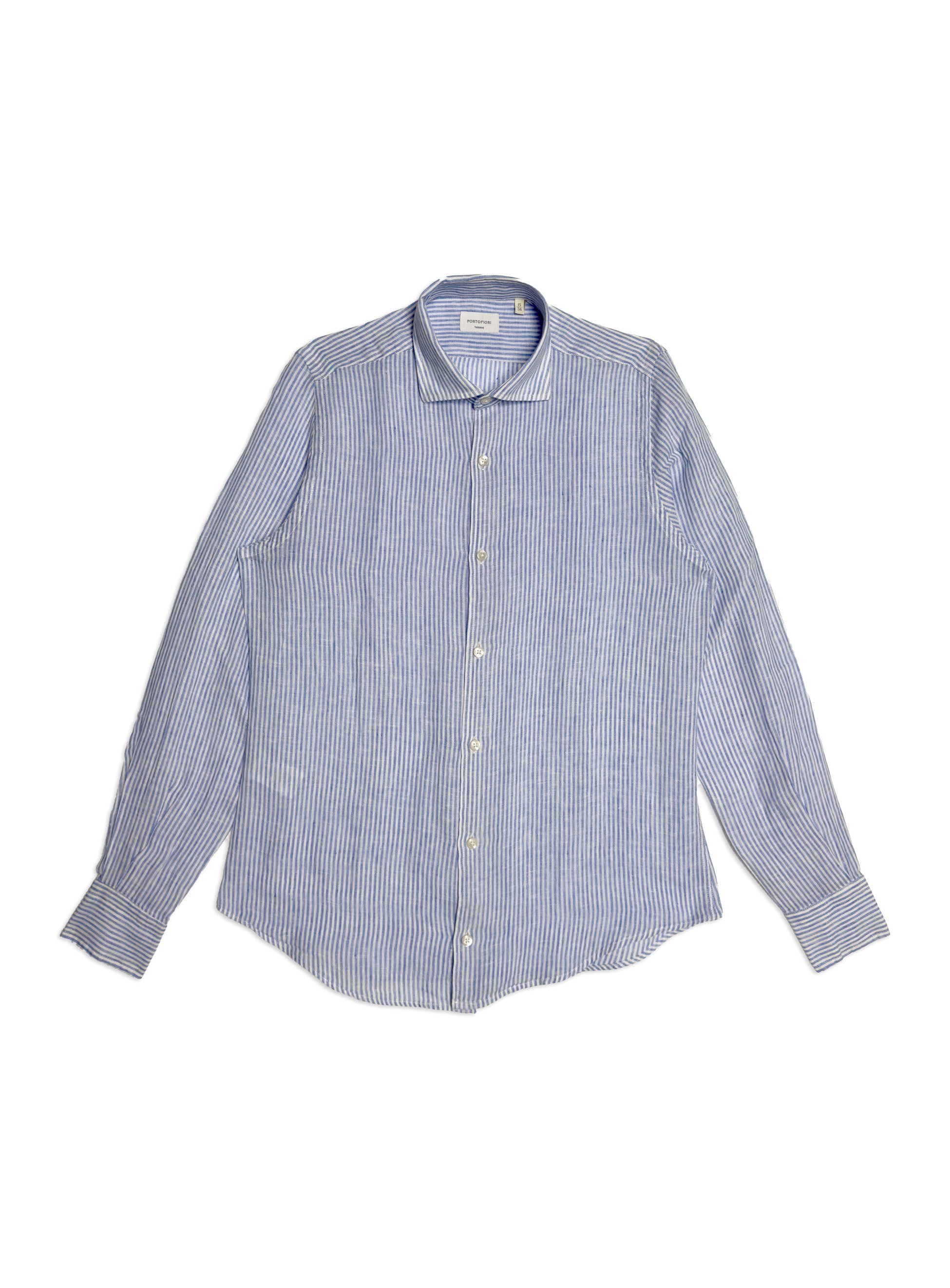 Portofiori - Camicia Lino Blu/Bianco