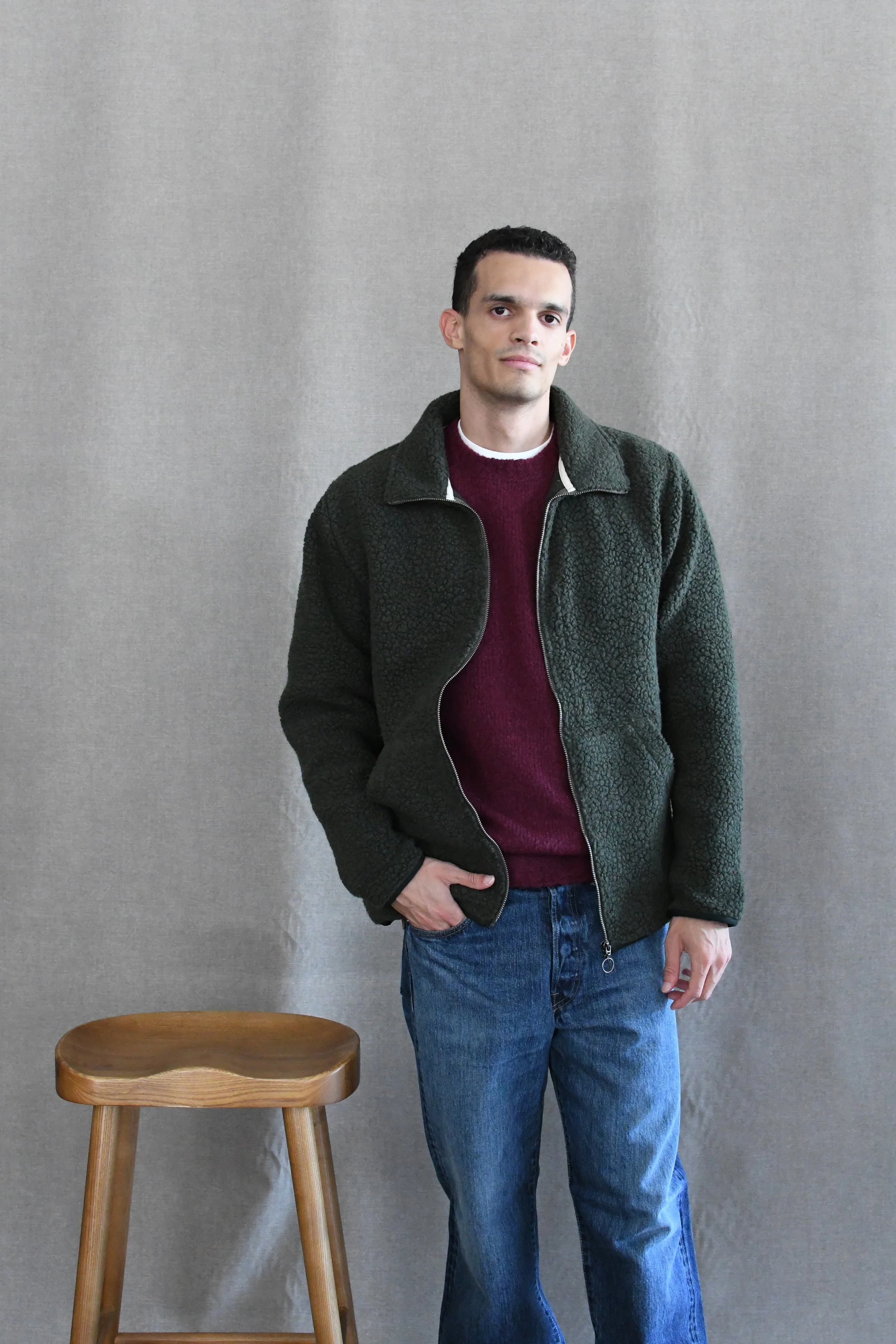 Sherpa Armor Lux collo alto full zip  tinta unita, in misto lana.