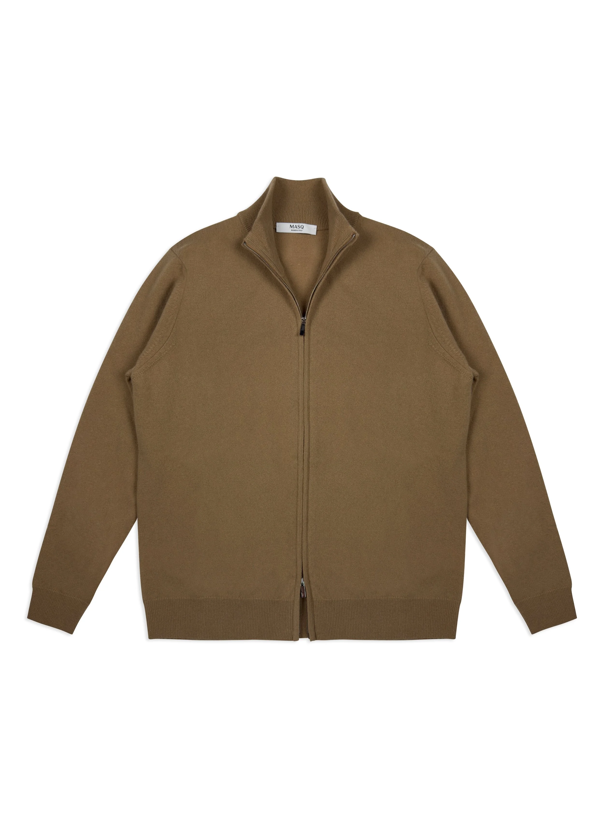 Lupetto Masq full zip manica lunga tinta unita in lana merino di Tollegno 1900.