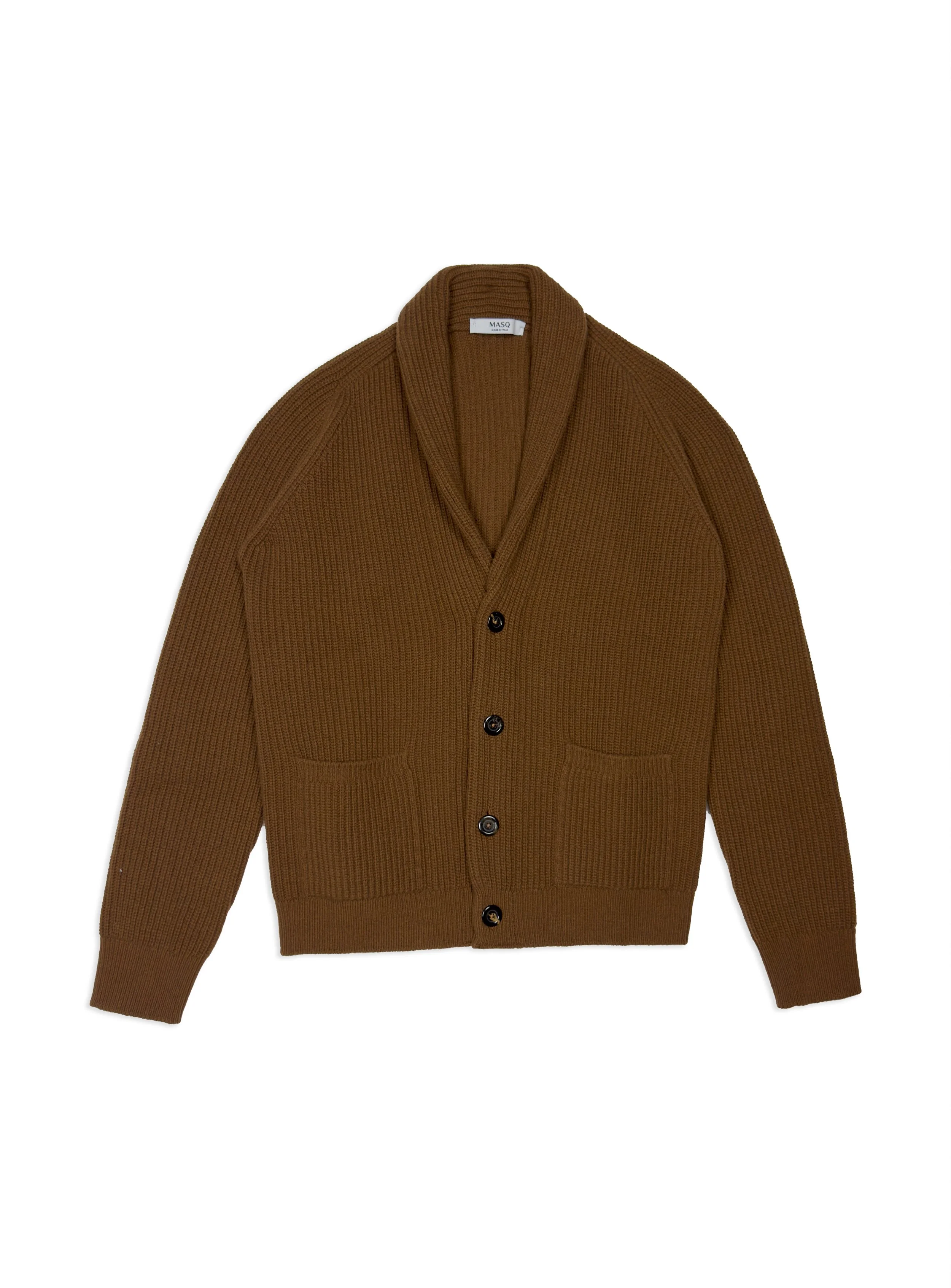 Cardigan Masq con bottoni costa inglese tinta unita manica lunga in lana merino.