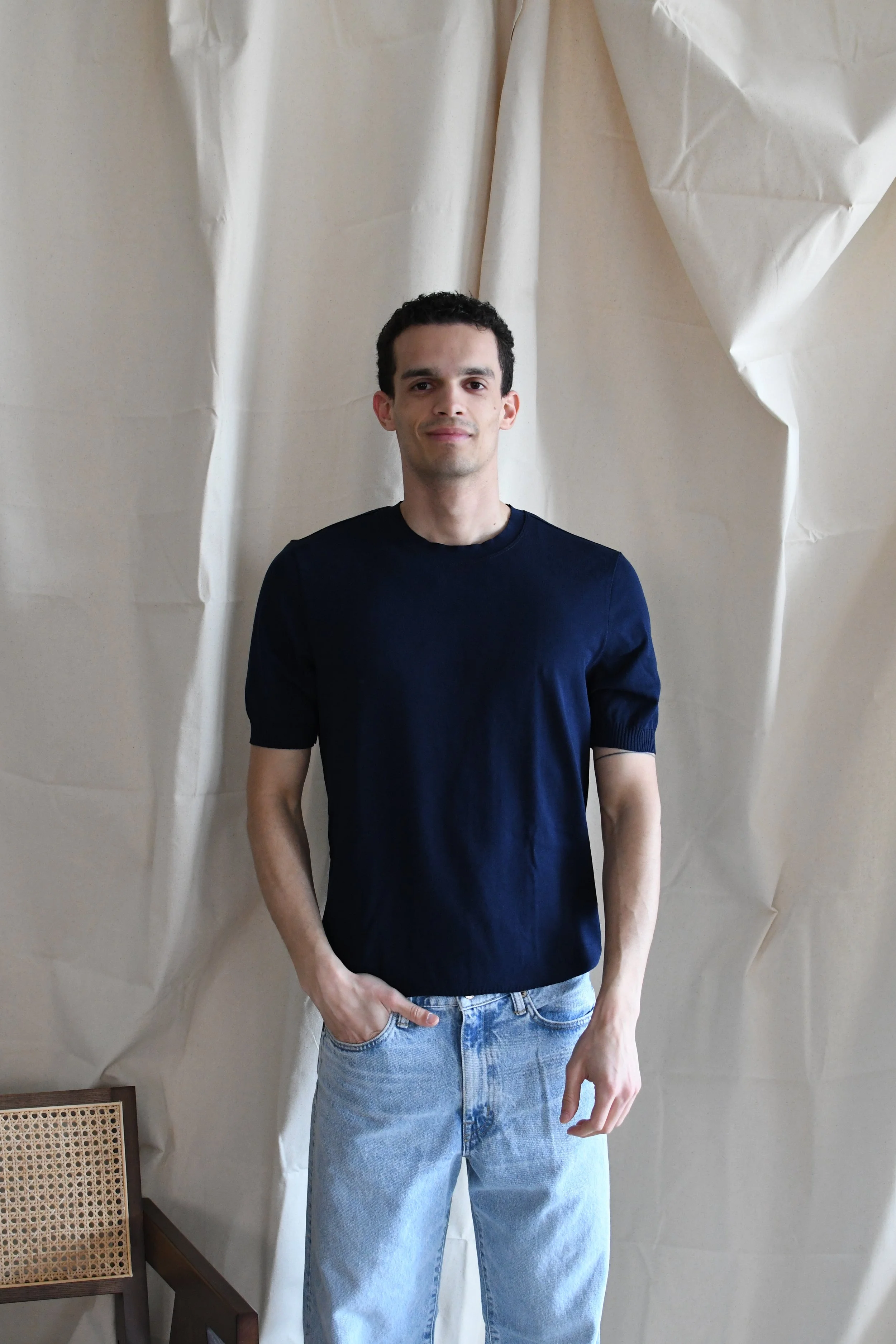 T-shirt in maglia Scaglione girocollo tinta unita in cotone a manica corta