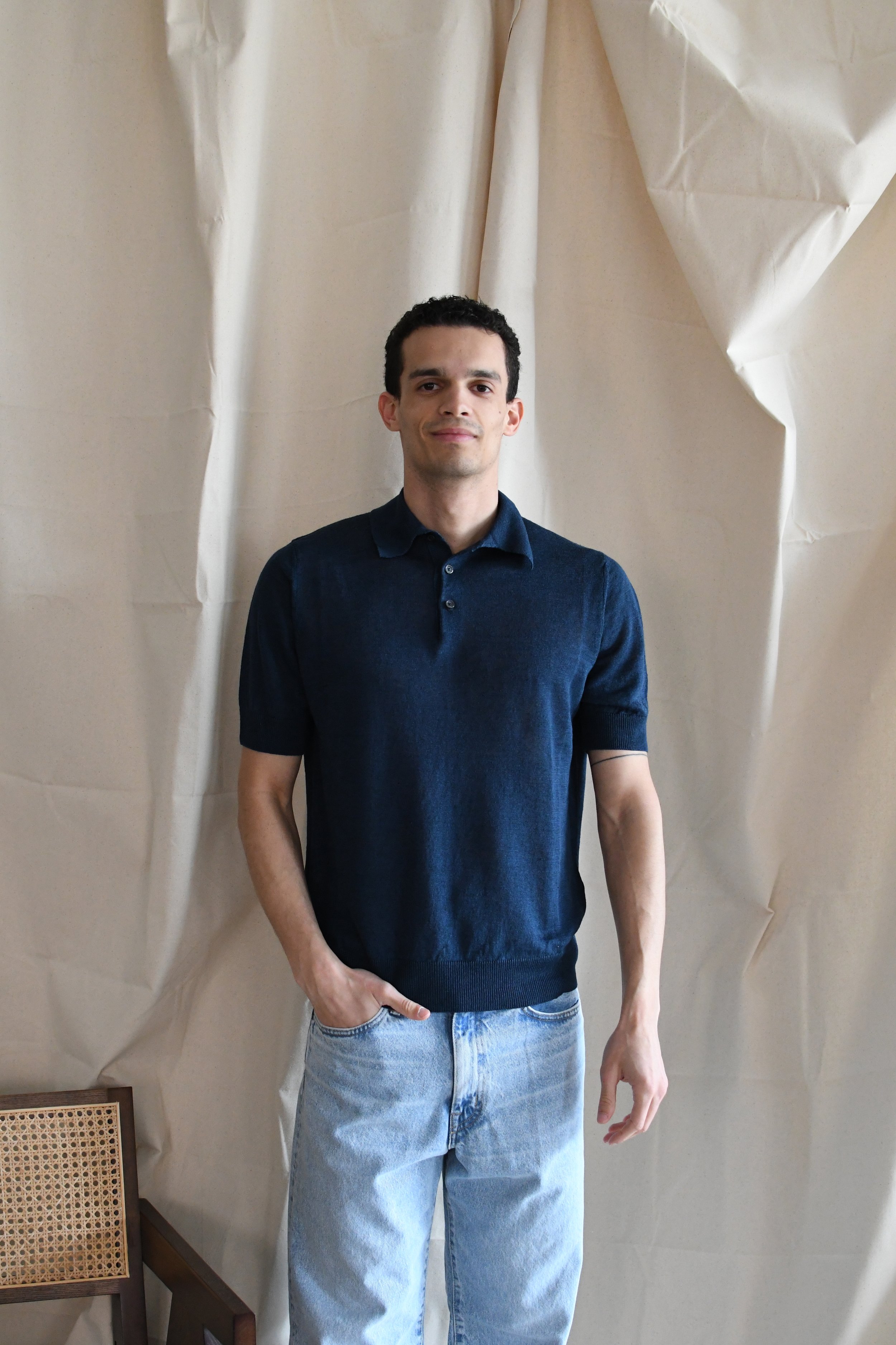 Polo Masq tinta unita a manica corta in lino.