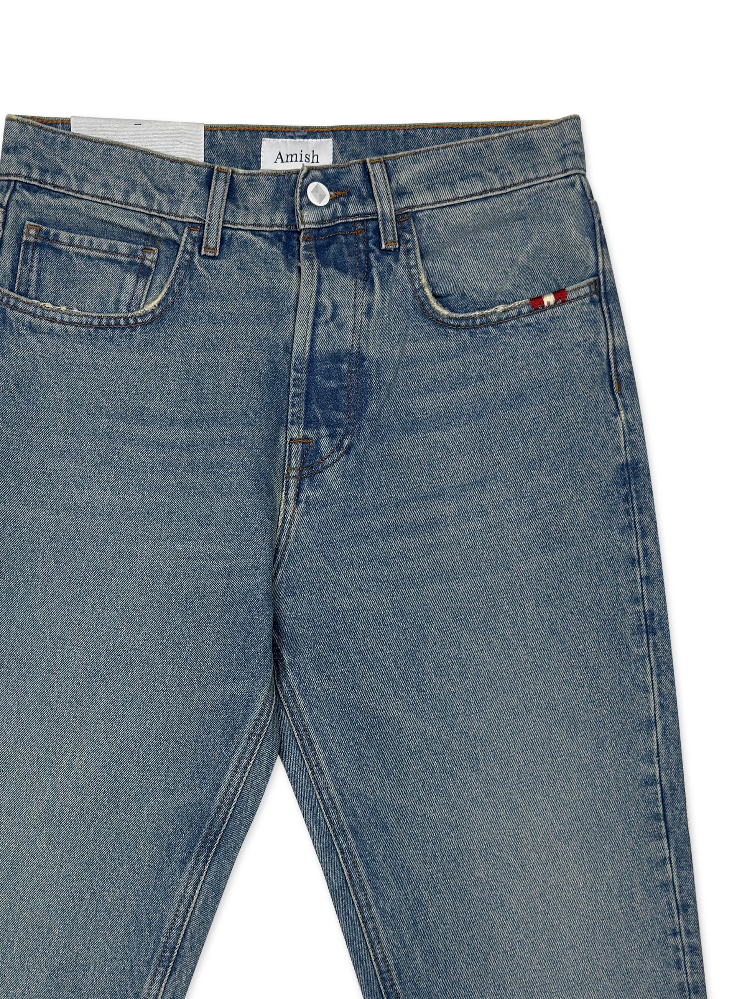 Jeans Amish lavaggio medio senza strappi. Vestibilità carrot.