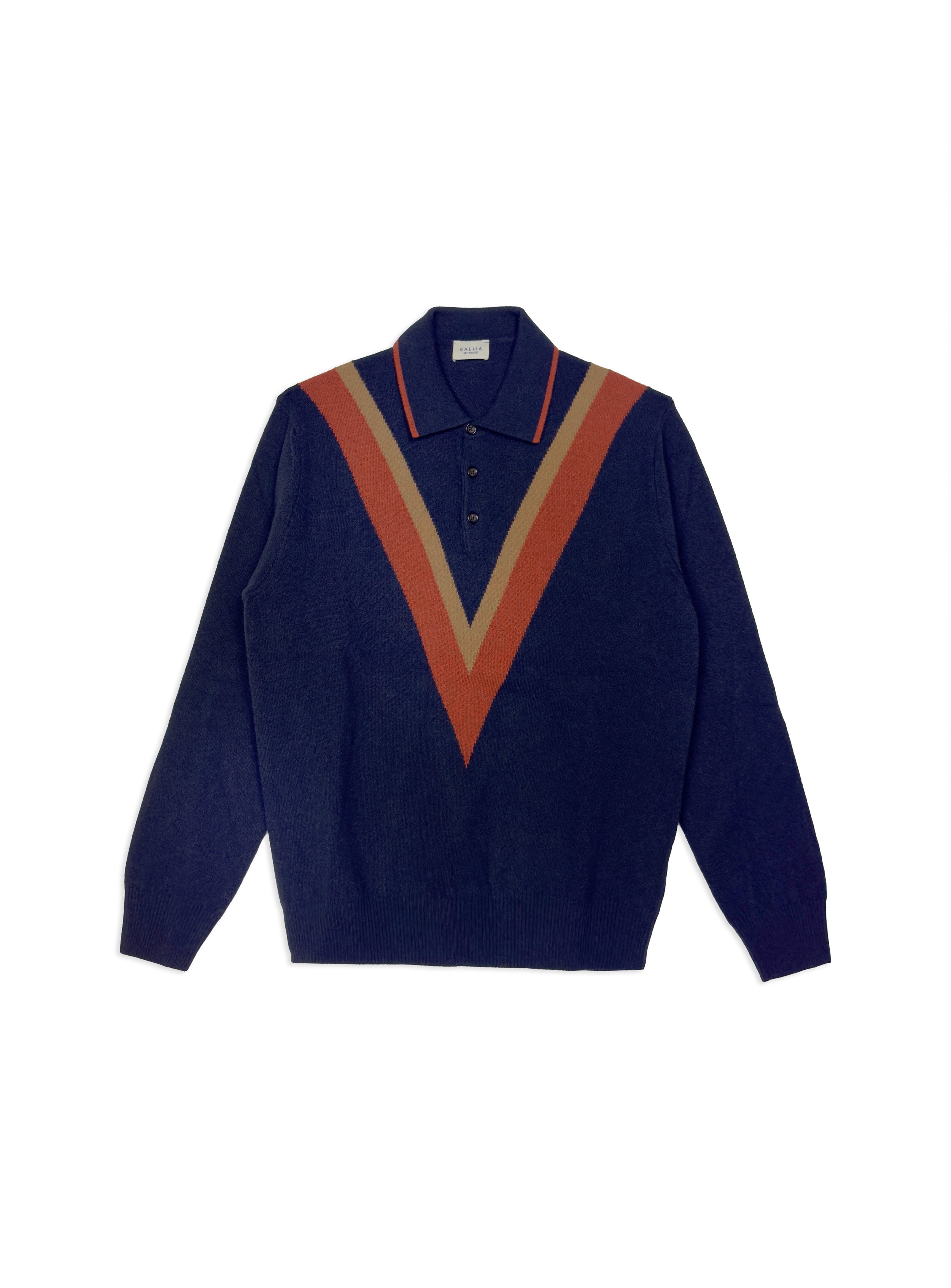 Polo Gallia a fantasia in calda e morbida lana intarsiata a contrasto. Maglia di ispirazione vintage.