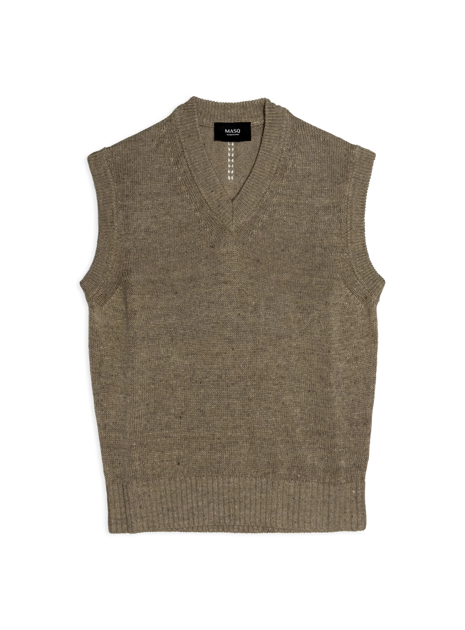 Gilet Masq scollo V  tinta unita senza maniche in lino.