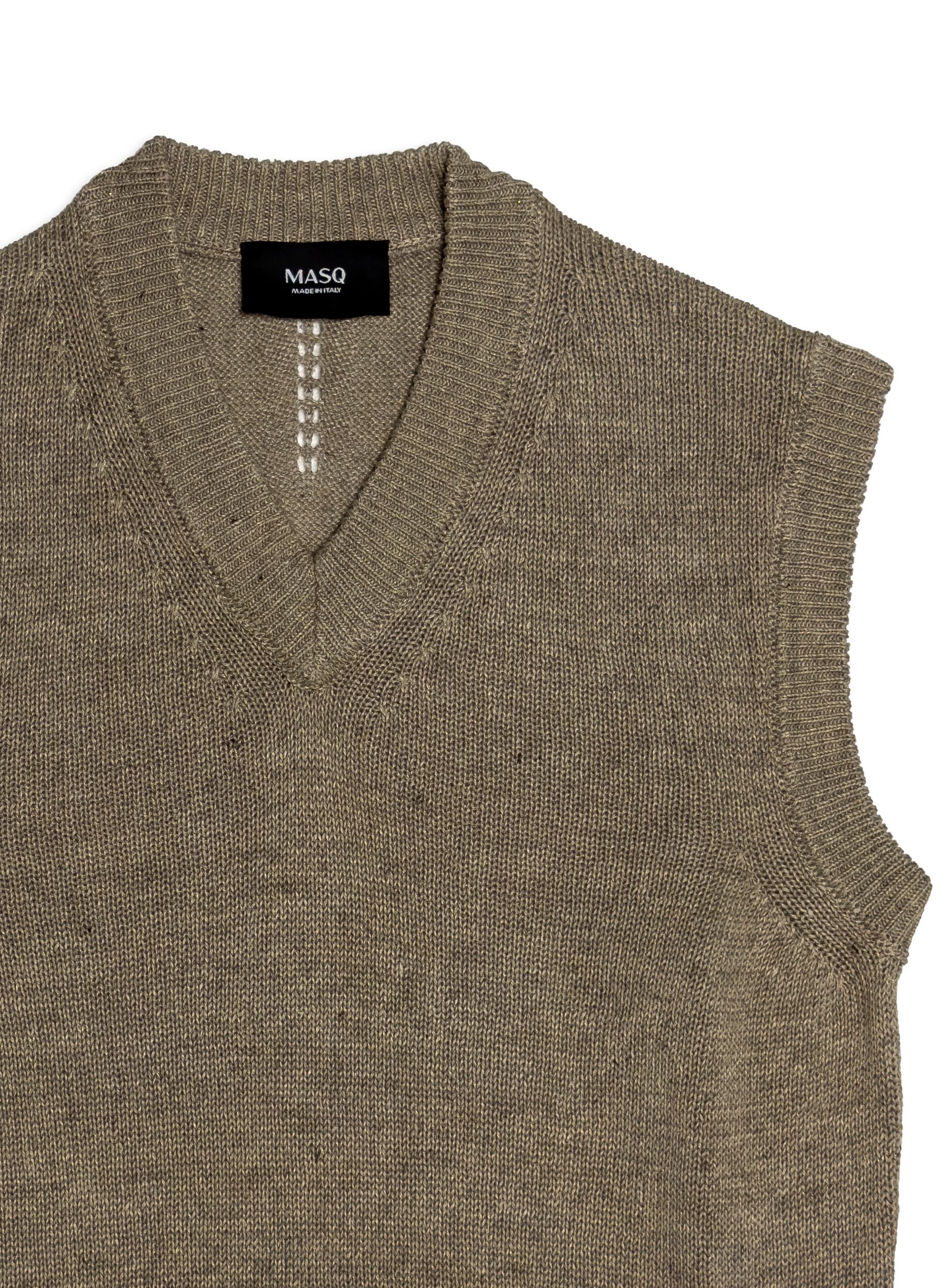 Gilet Masq scollo V  tinta unita senza maniche in lino.