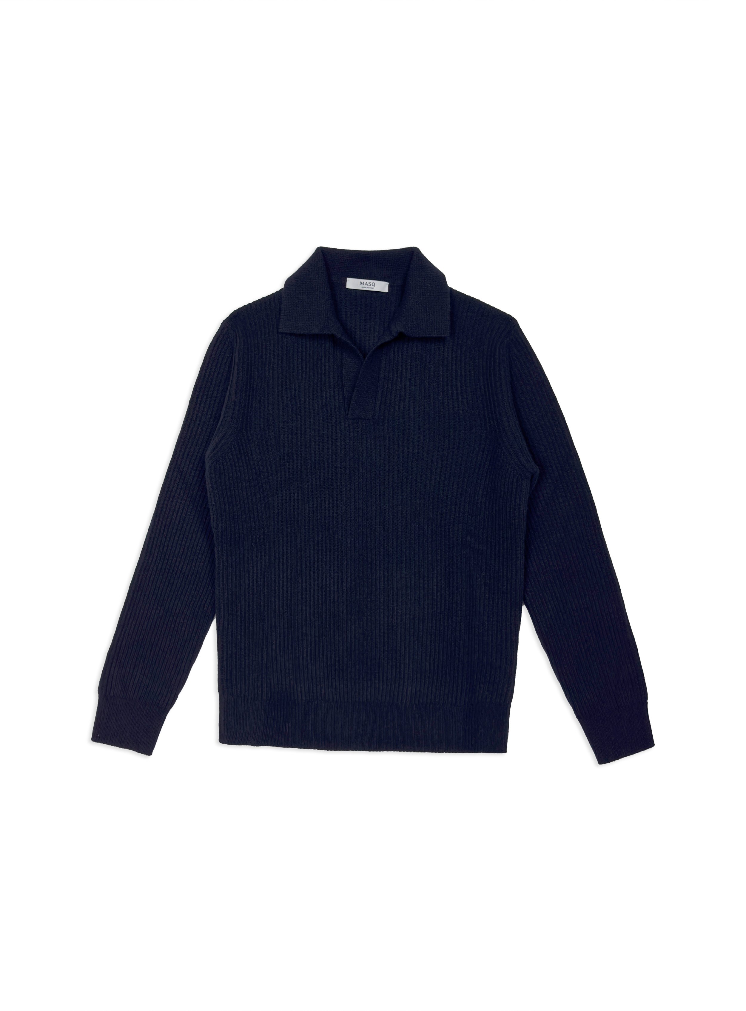 Polo Masq senza bottoni costa inglese tinta unita manica lunga in lana merino.