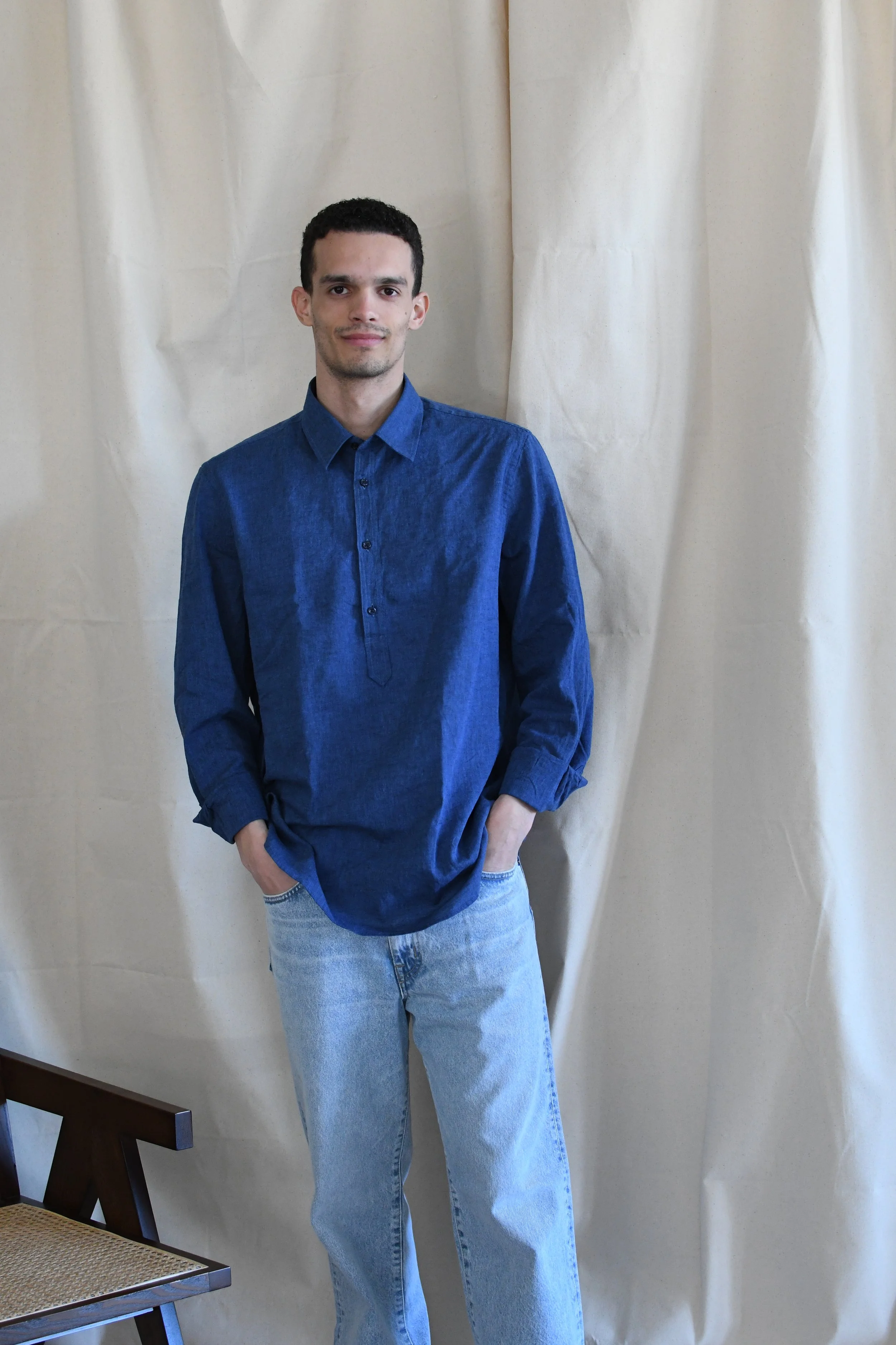 Camicia Guy Rover serafino in lino, tinta unita.