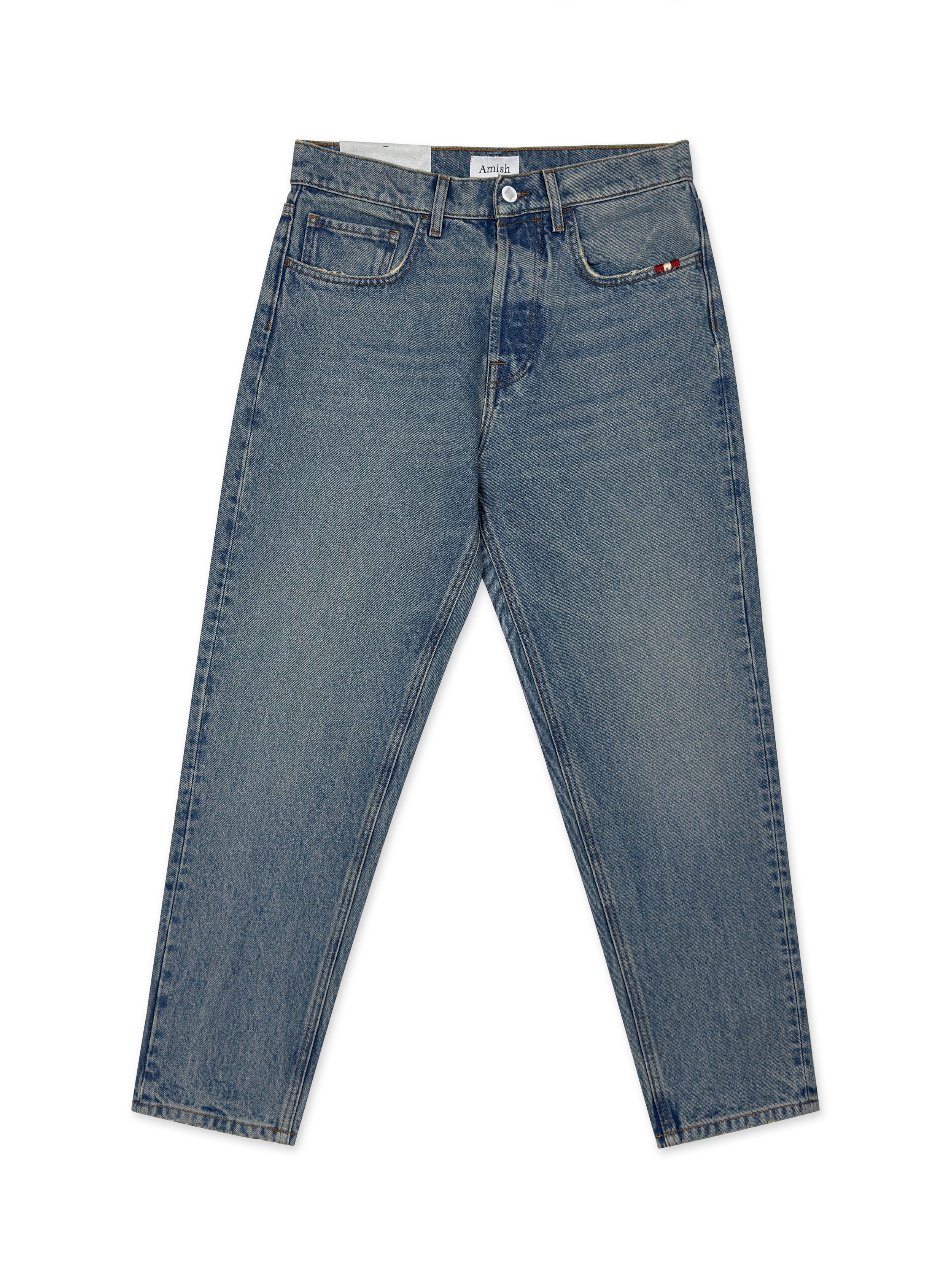 Jeans Amish lavaggio medio senza strappi. Vestibilità carrot.