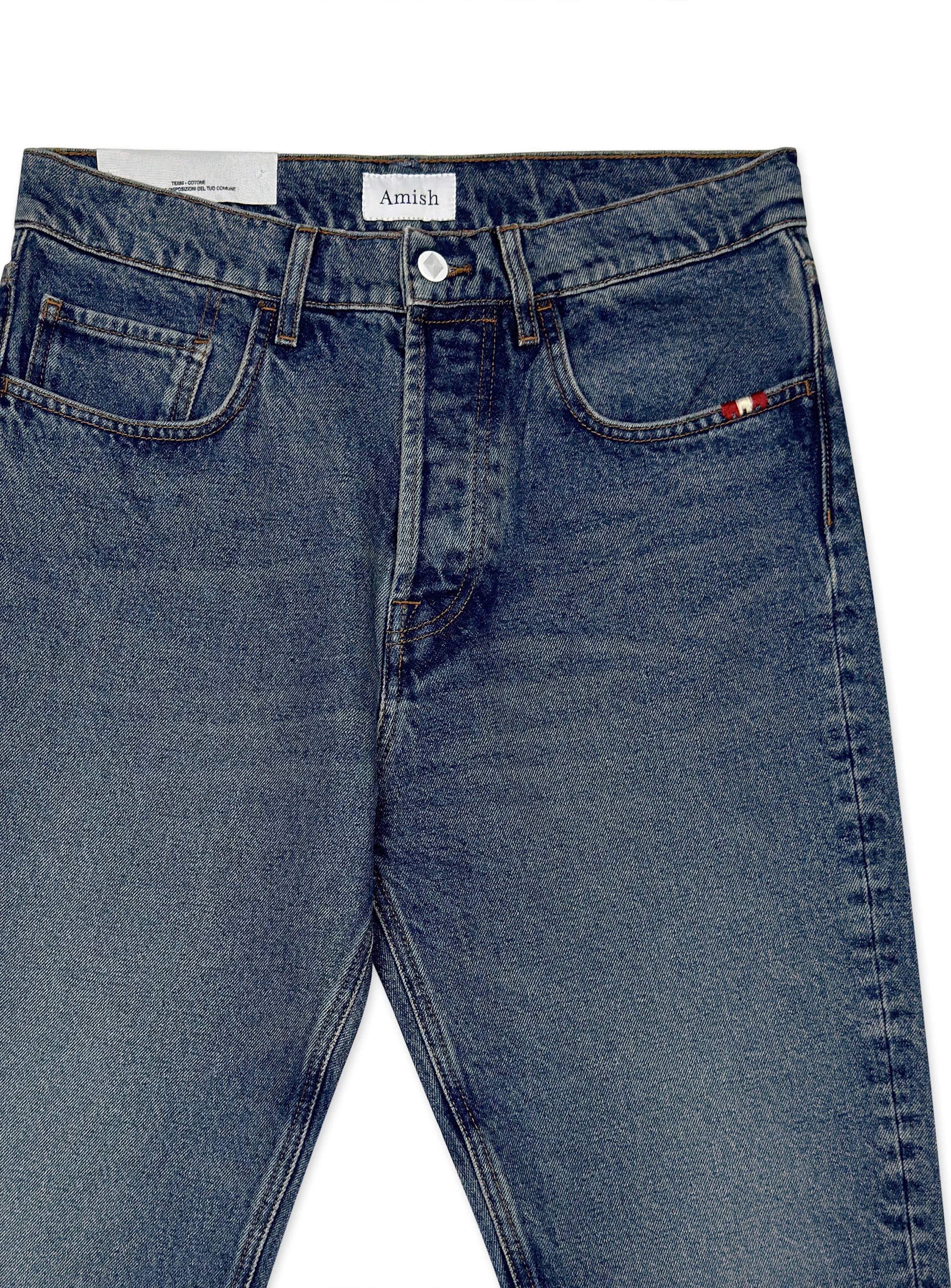 Jeans Amish lavaggio medio senza strappi. Vestibilità carrot.