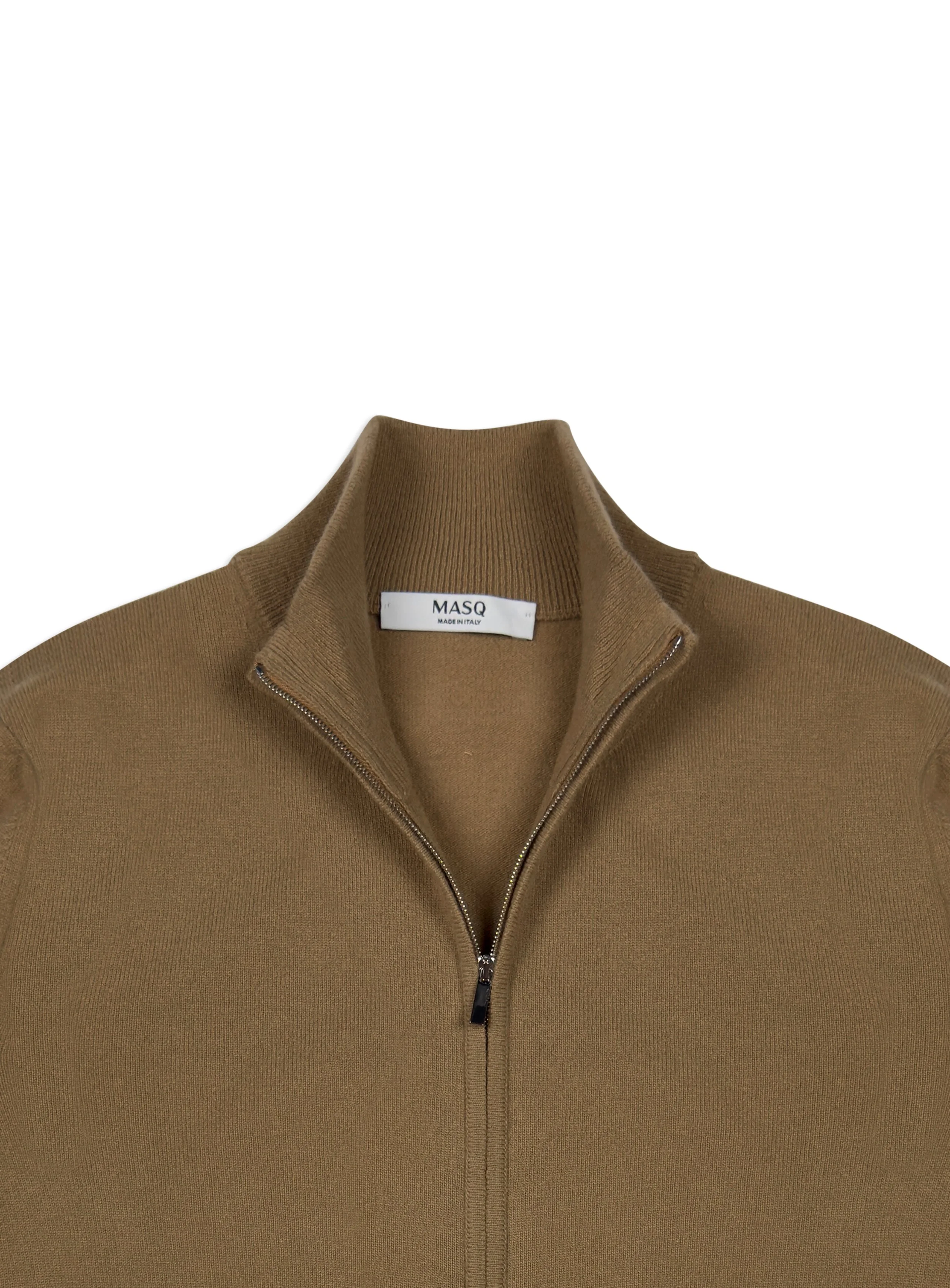 Lupetto Masq full zip manica lunga tinta unita in lana merino di Tollegno 1900.
