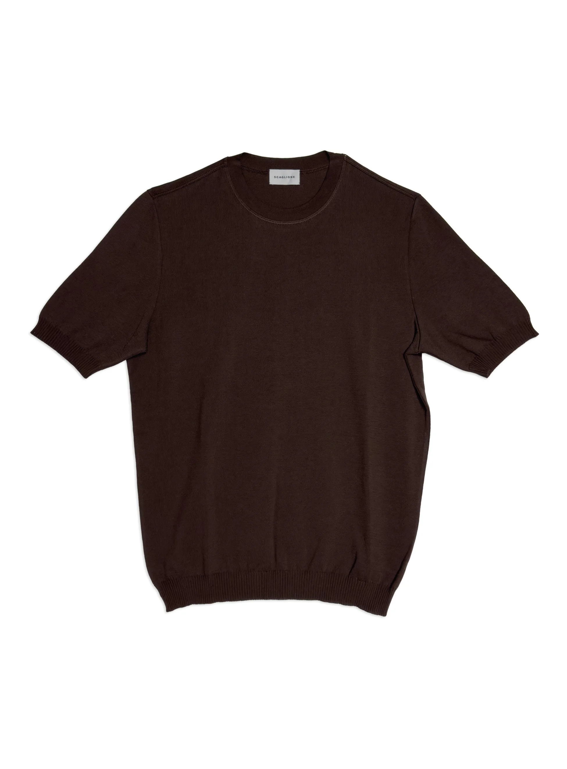 T-shirt in maglia Scaglione girocollo tinta unita in cotone a manica corta