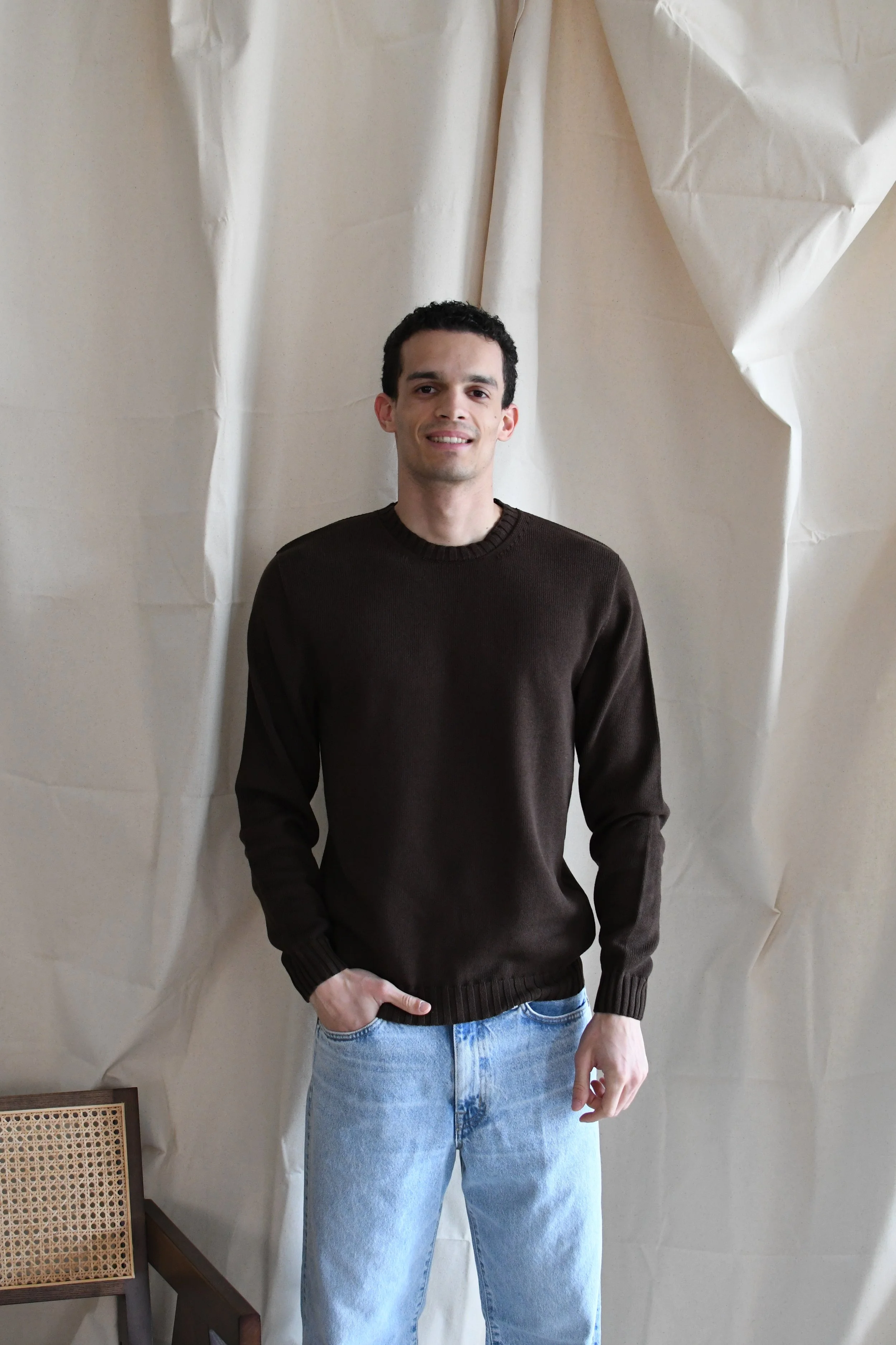 Maglia Scaglione girocollo tinta unita in cotone a manica lunga