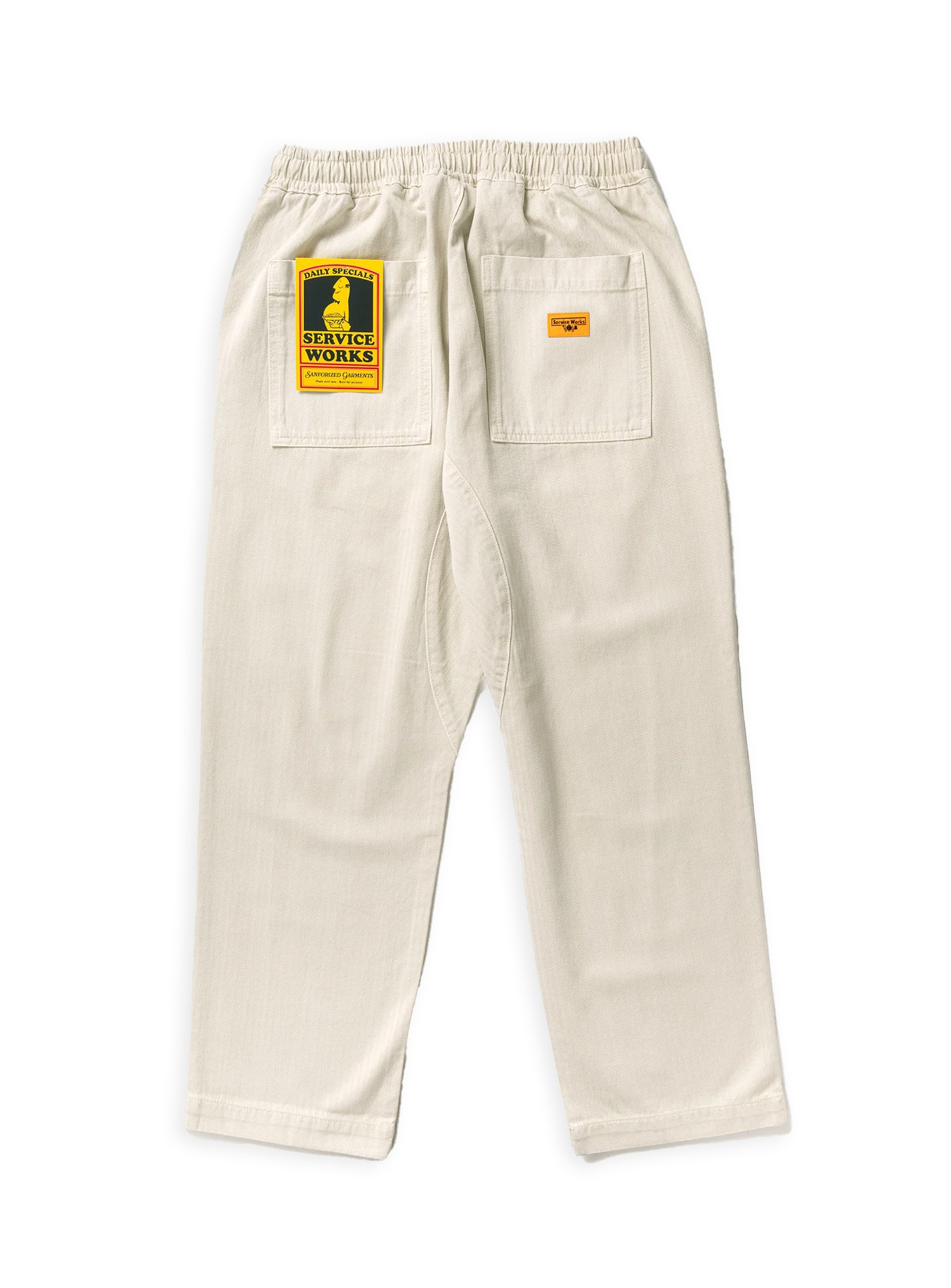 Pantalone Service Works in cotone herringbone, con la caratteristica lavorazione heritage a spina di pesce.