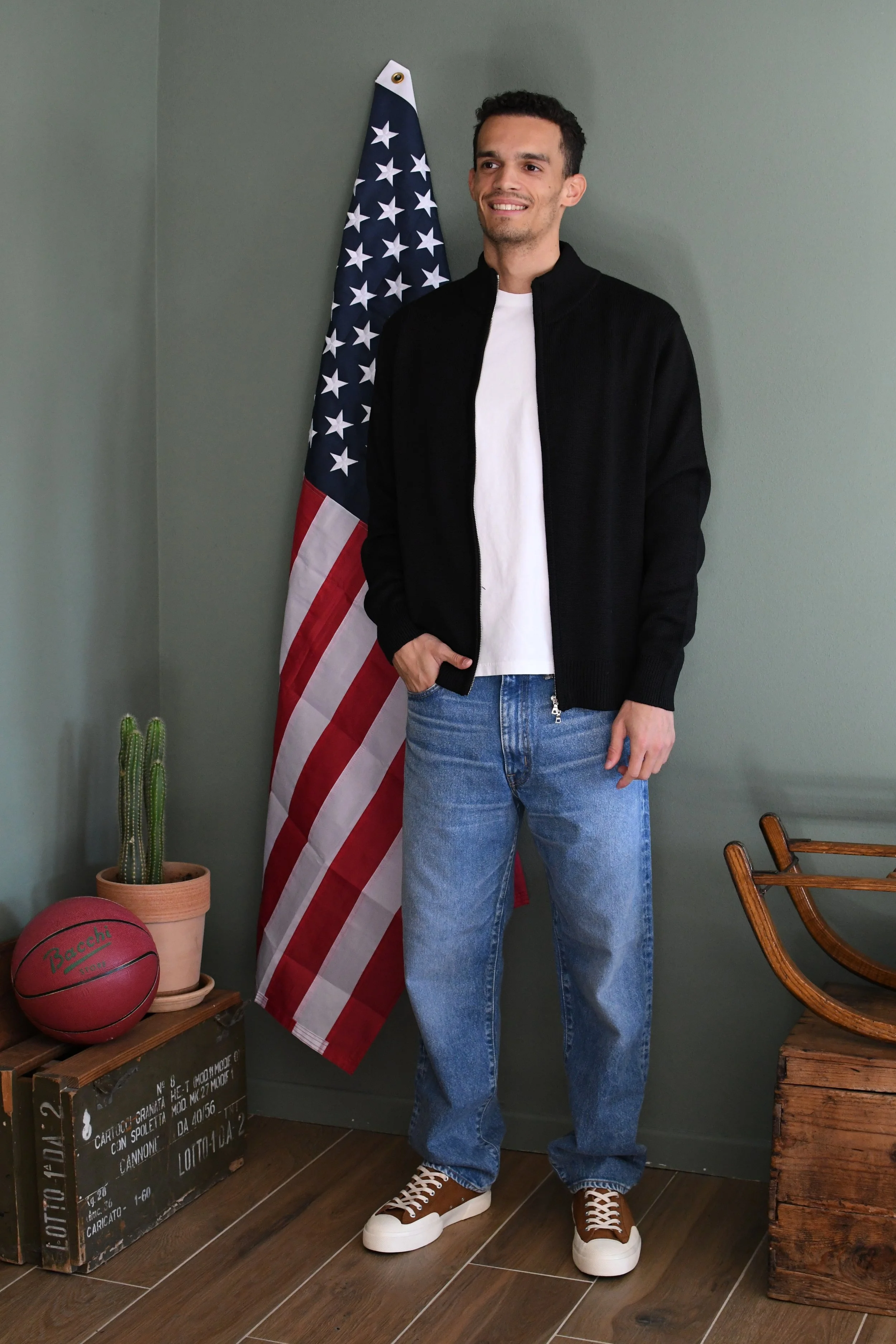 Full zip Original Vintage Style manica lunga tinta unita in lana.