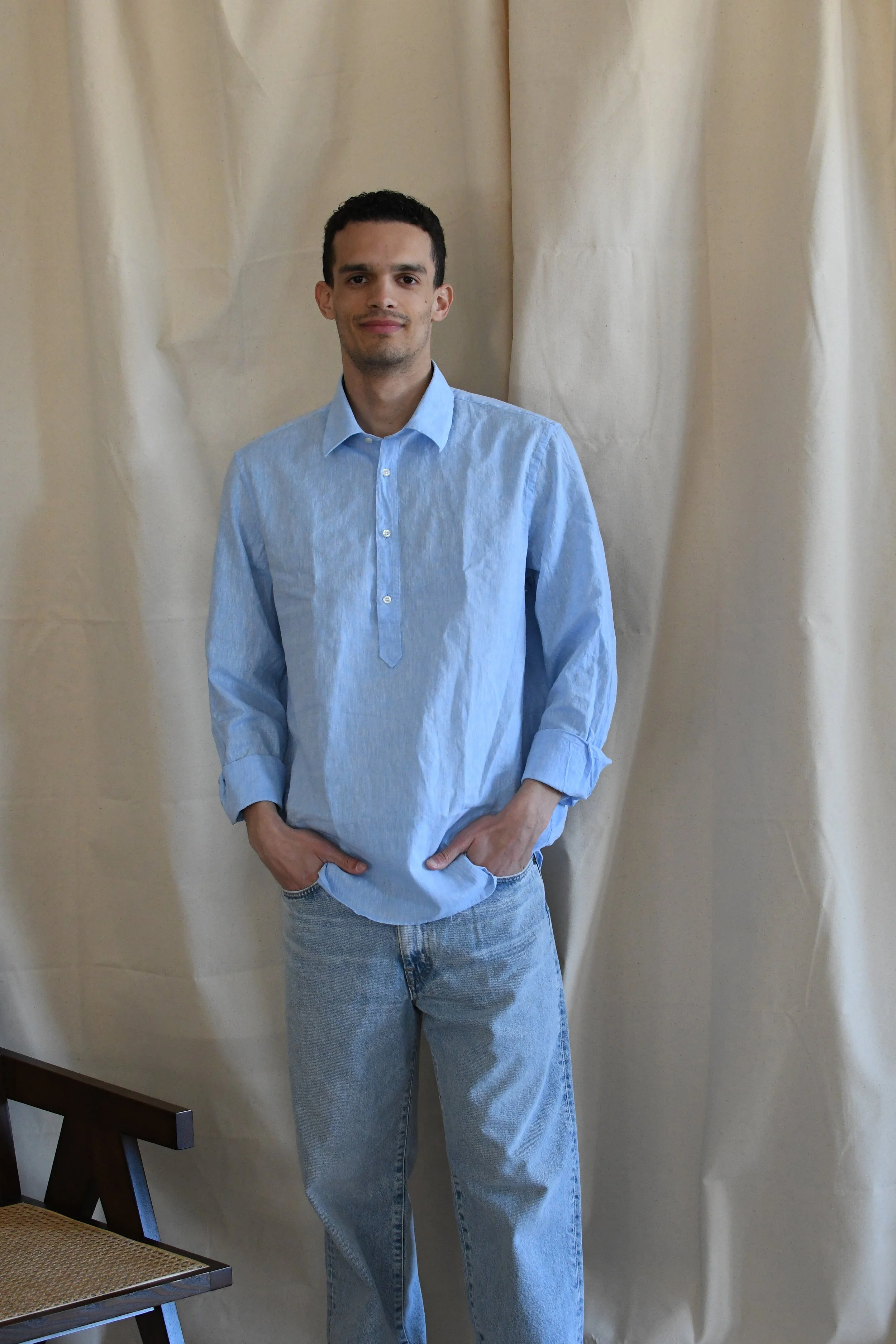 Camicia Guy Rover serafino in lino, tinta unita.