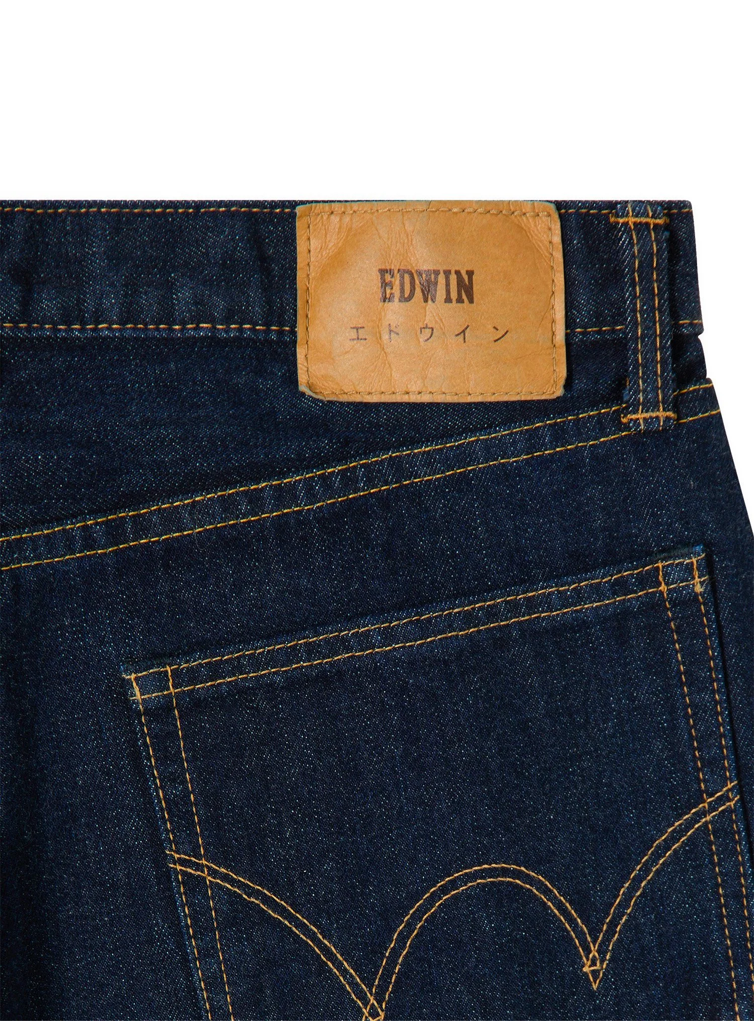 Denim Edwin rinsed tinta unita non lavato con cimosa rossa. Edwin è un marchio di denim all'avanguardia, dove risaltano l'artigianalità e la competenza giapponese.