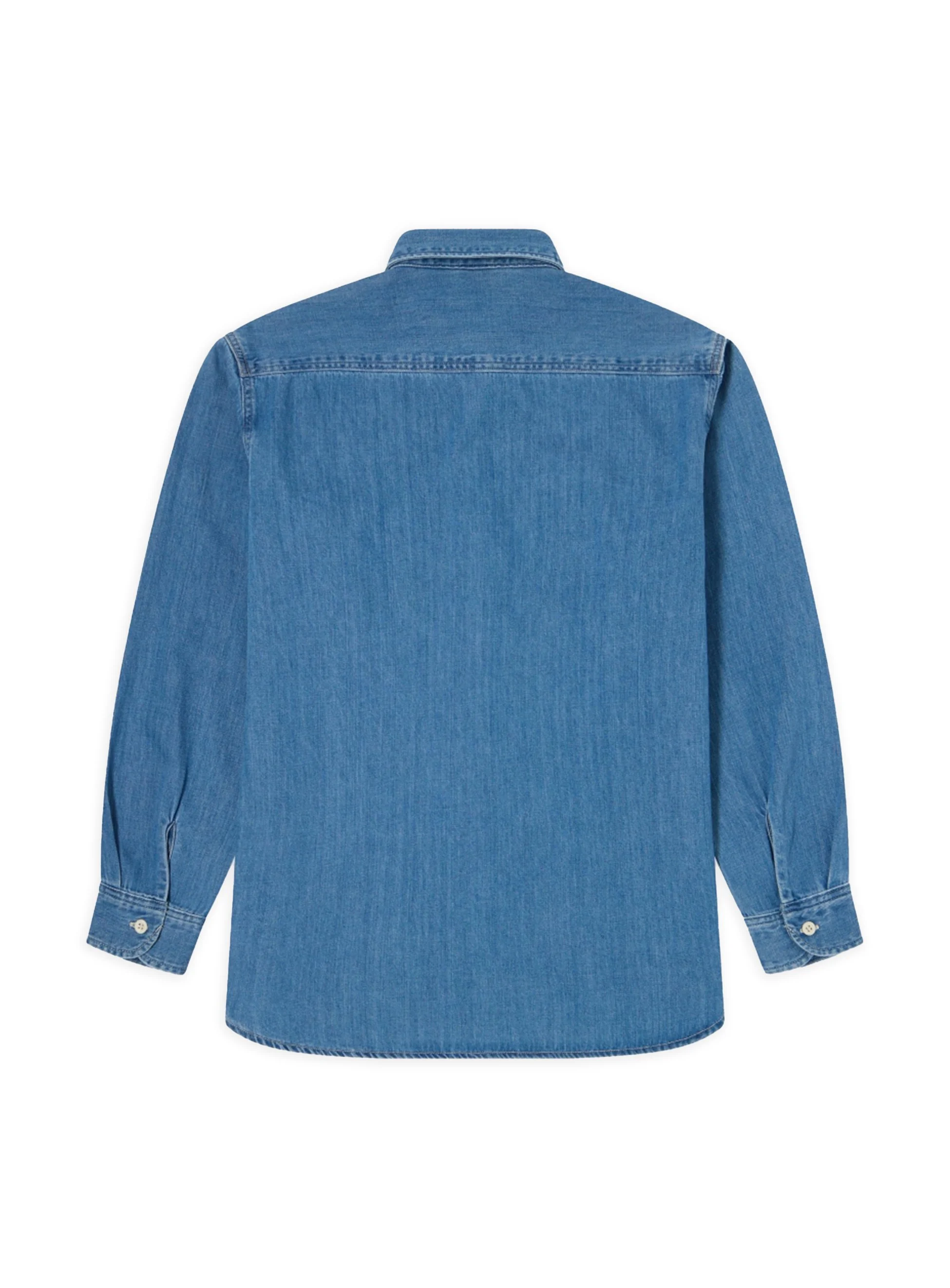 Camicia Edwin work tinta unita a maniche lunghe. Tessuto denim effetto lavato.