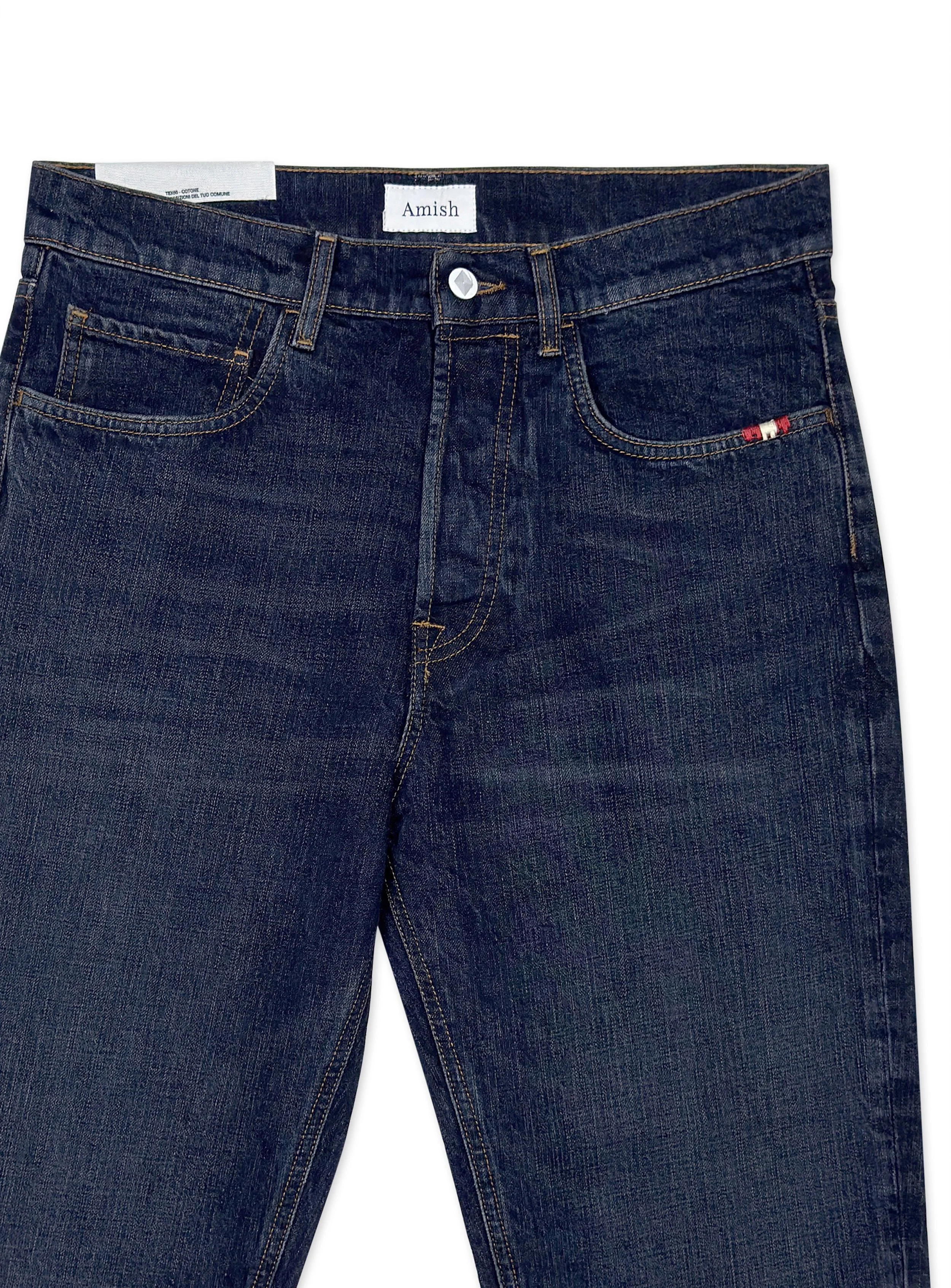 Jeans Amish lavaggio Scuro senza strappi. Vestibilità carrot.