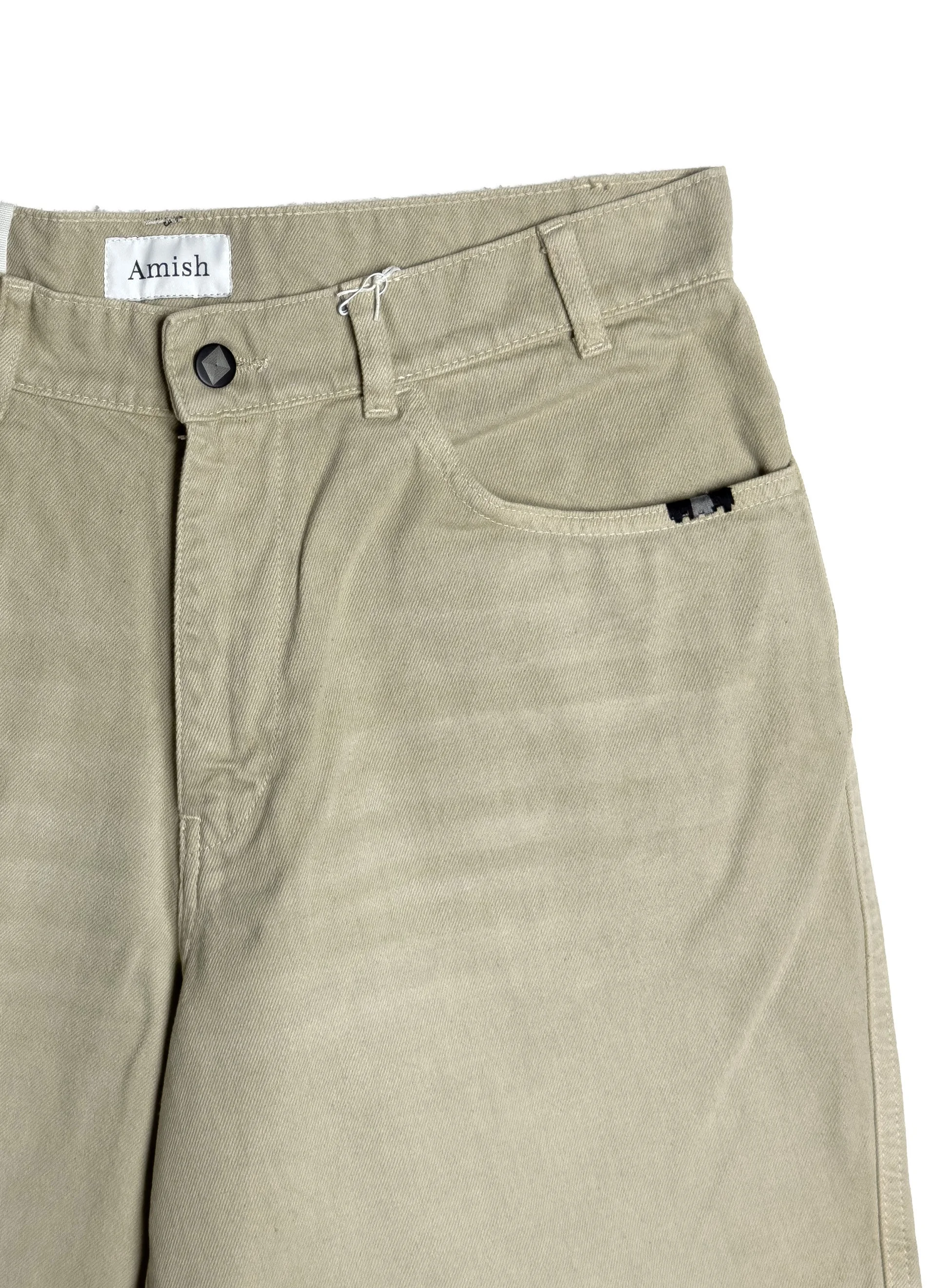 Bermuda Amish blu lavato senza strappi.