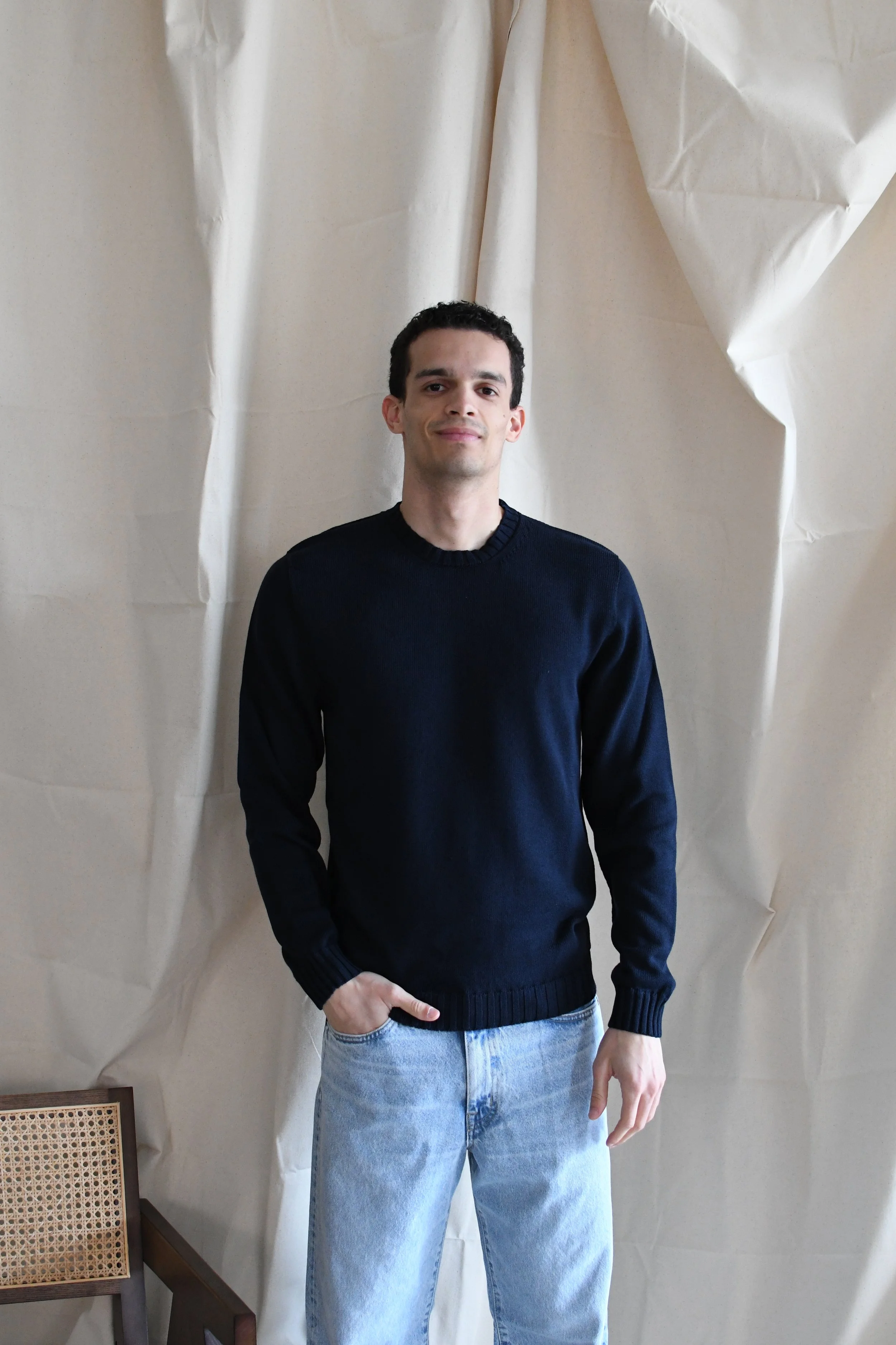 Maglia Scaglione girocollo tinta unita in cotone a manica lunga