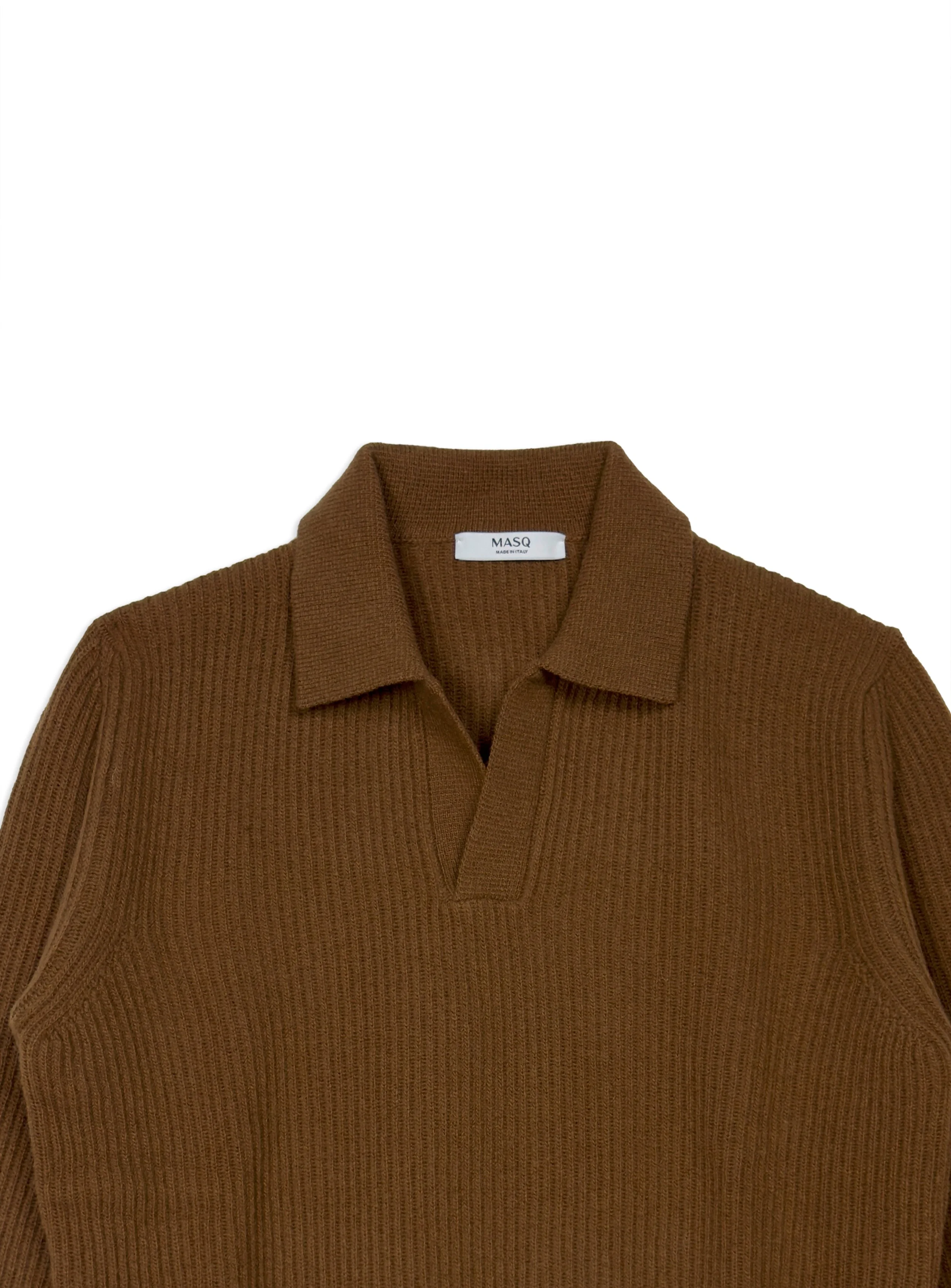 Polo Masq senza bottoni costa inglese tinta unita manica lunga in lana merino.