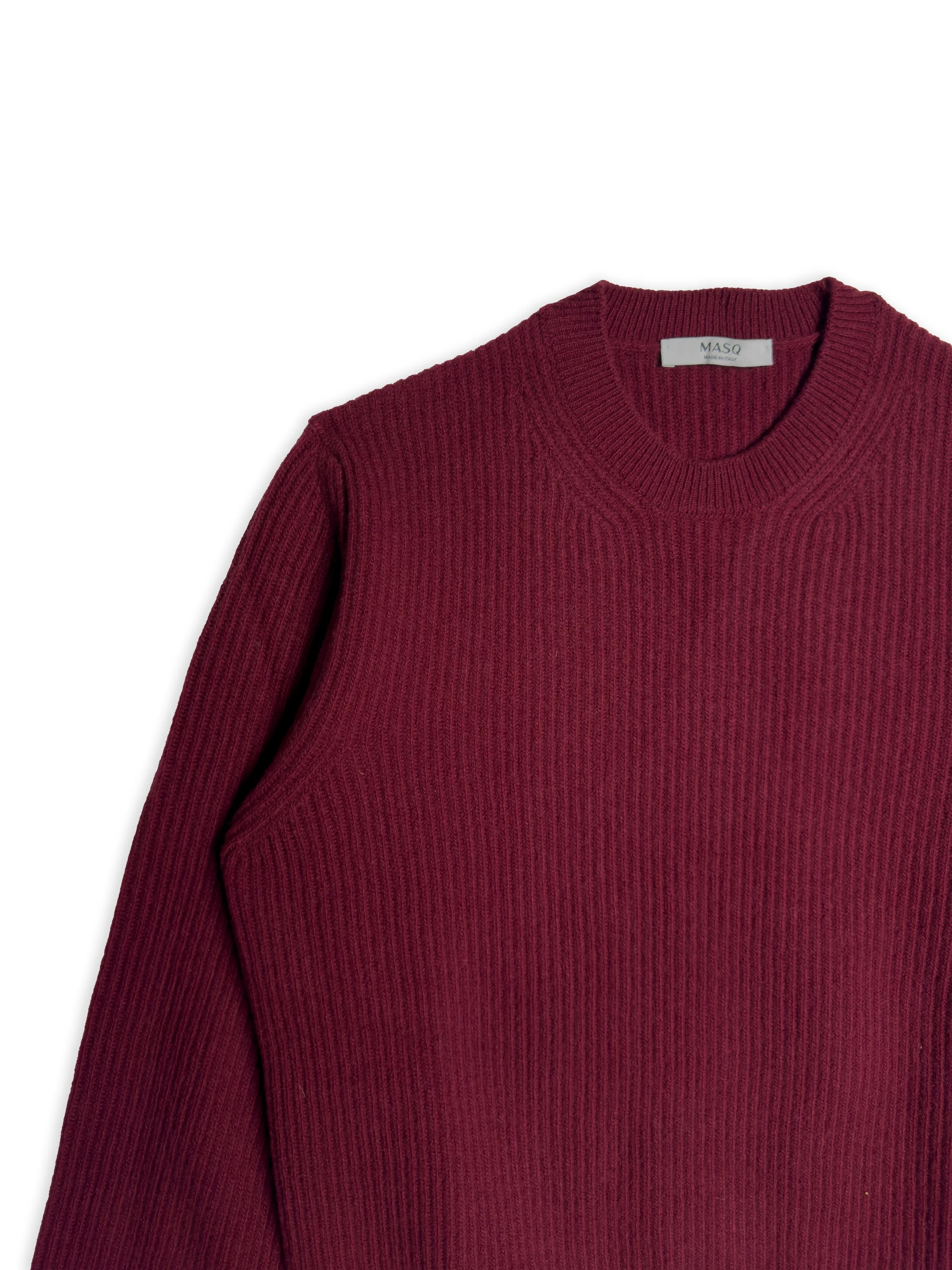 Maglia Masq girocollo costa inglese tinta unita manica lunga in lana merino.