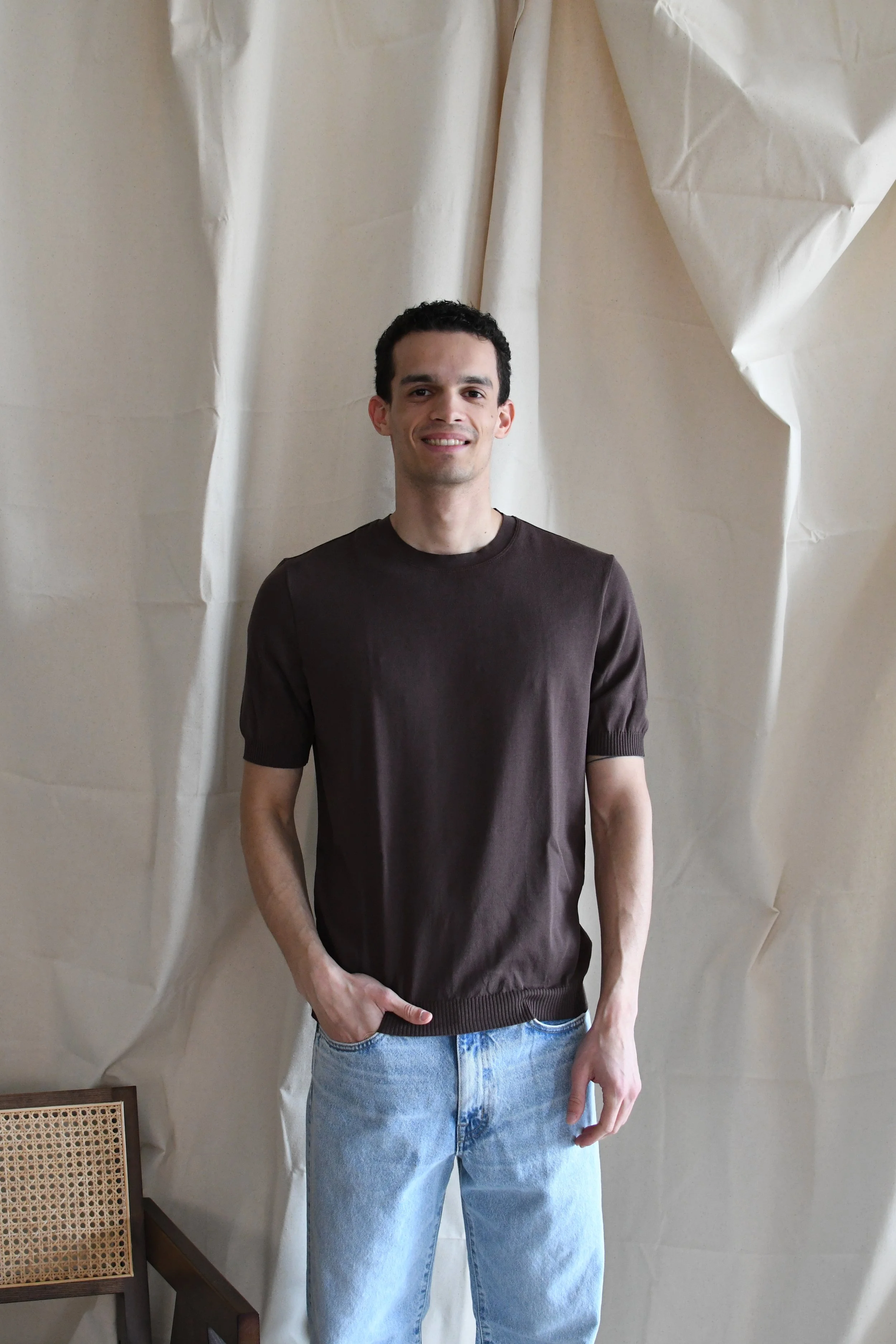 T-shirt in maglia Scaglione girocollo tinta unita in cotone a manica corta