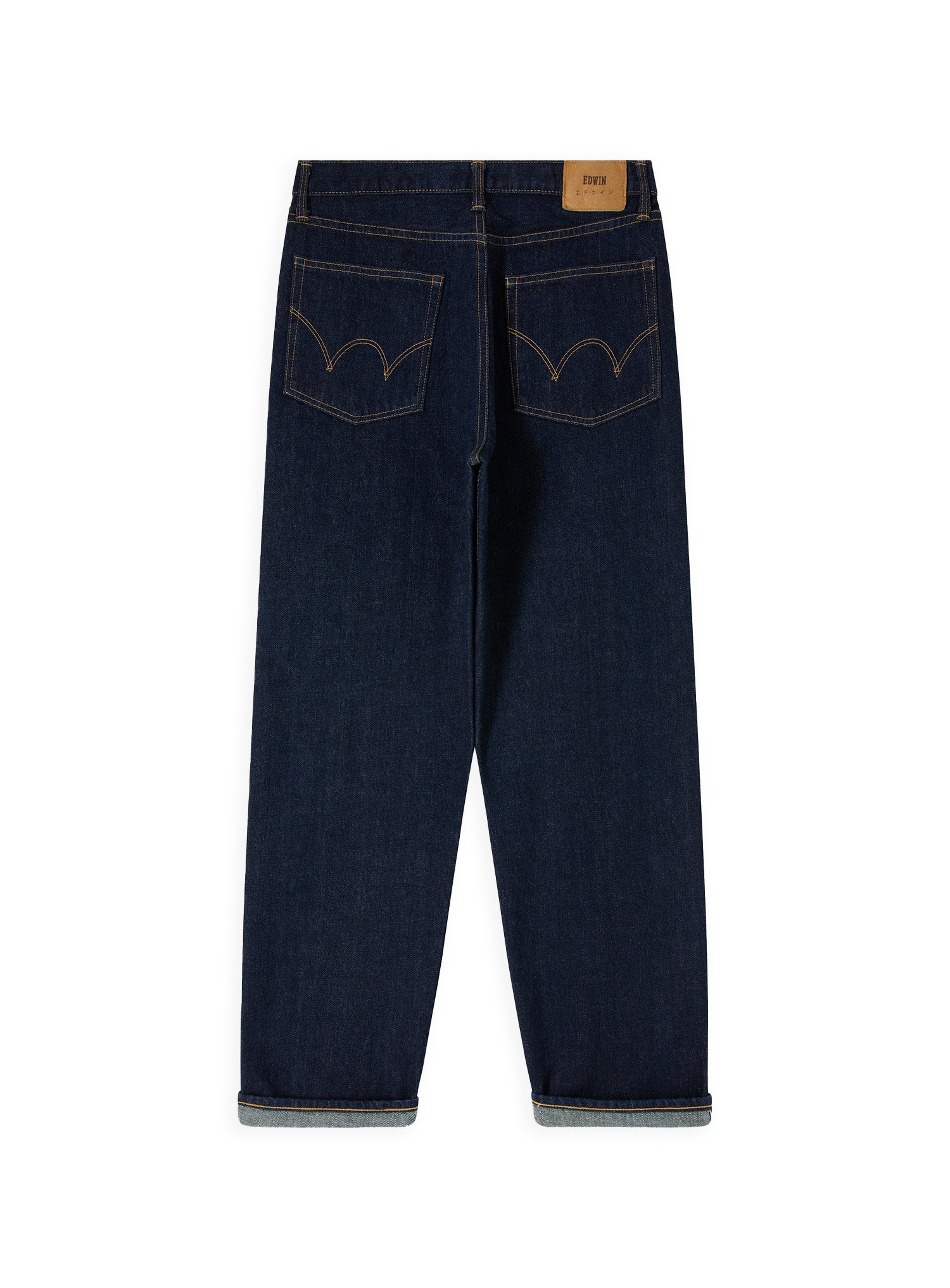 Denim Edwin rinsed tinta unita non lavato con cimosa rossa. Edwin è un marchio di denim all'avanguardia, dove risaltano l'artigianalità e la competenza giapponese.
