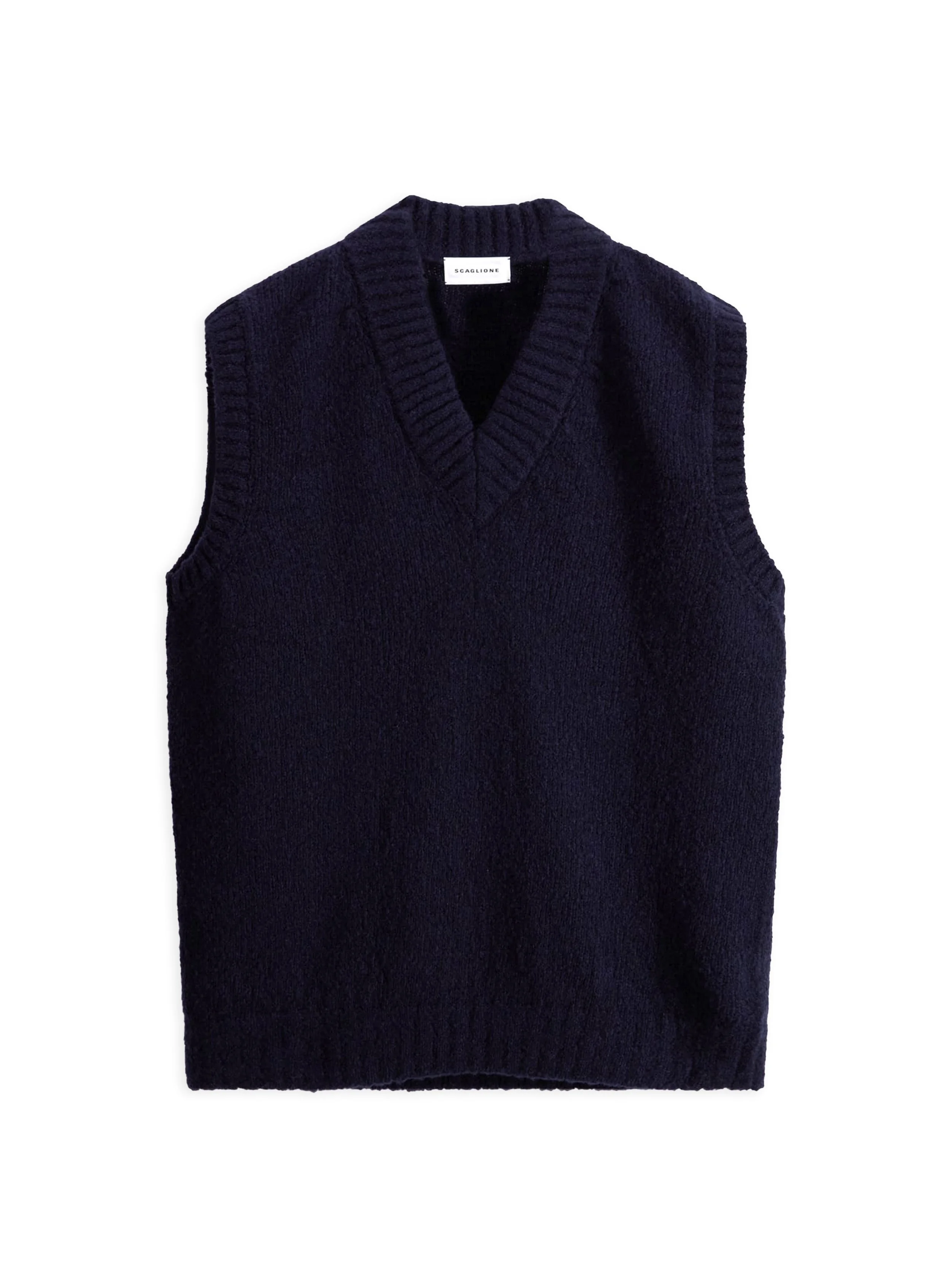 Gilet Scaglione scollo a V tinta unita in lana e cashmere senza cuciture.